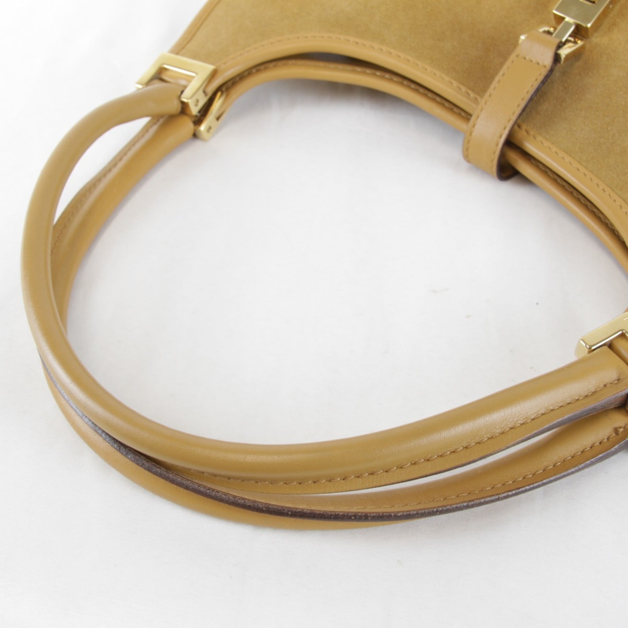 Gucci Beige Black Suede Leather Handbag (Pre-Owned)