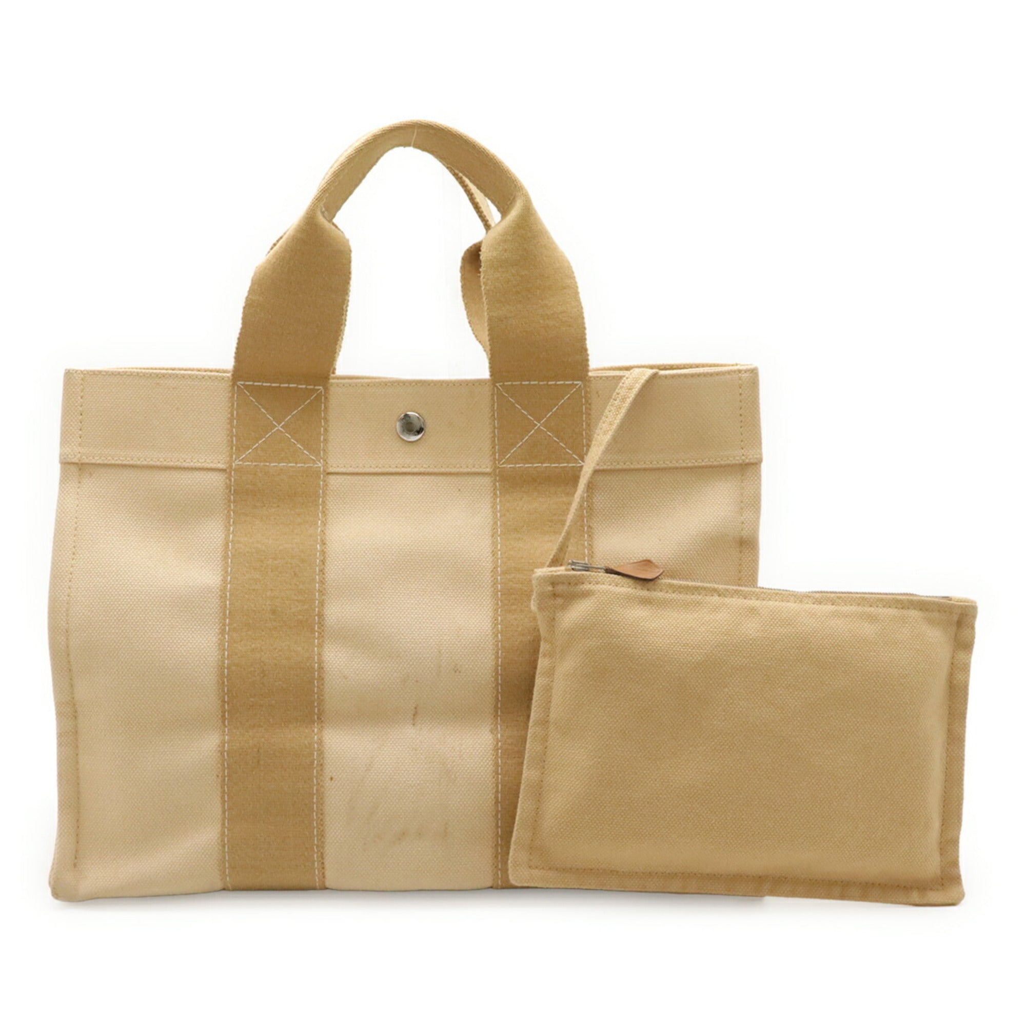 Hermes Beige Canvas Handbag Tote Bag (Pre-Owned)