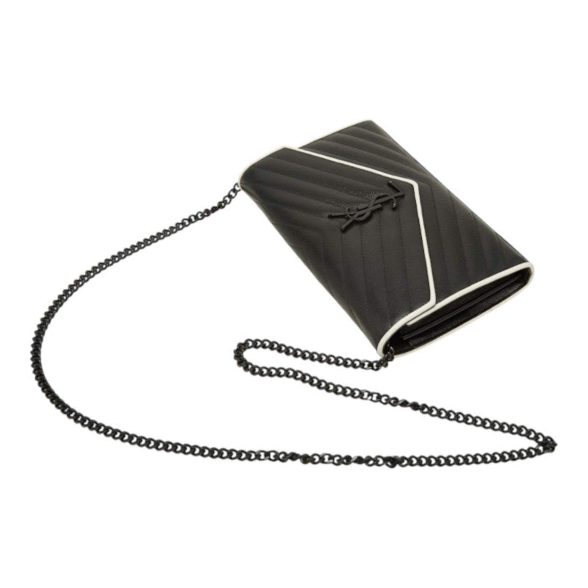Saint Laurent Black White Leather Shoulder Bag (Pre-Owned)
