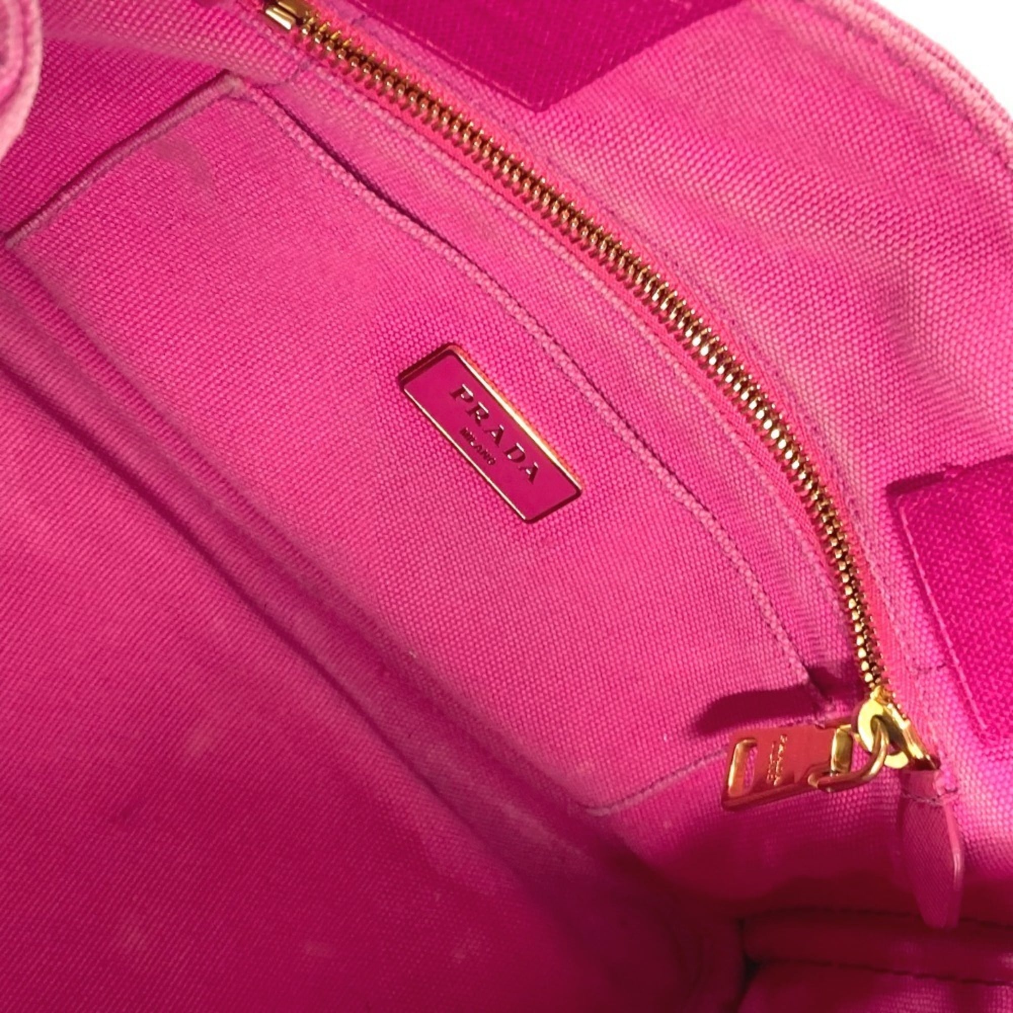 Prada Pink White Canvas Handbag Tote Bag (Pre-Owned)