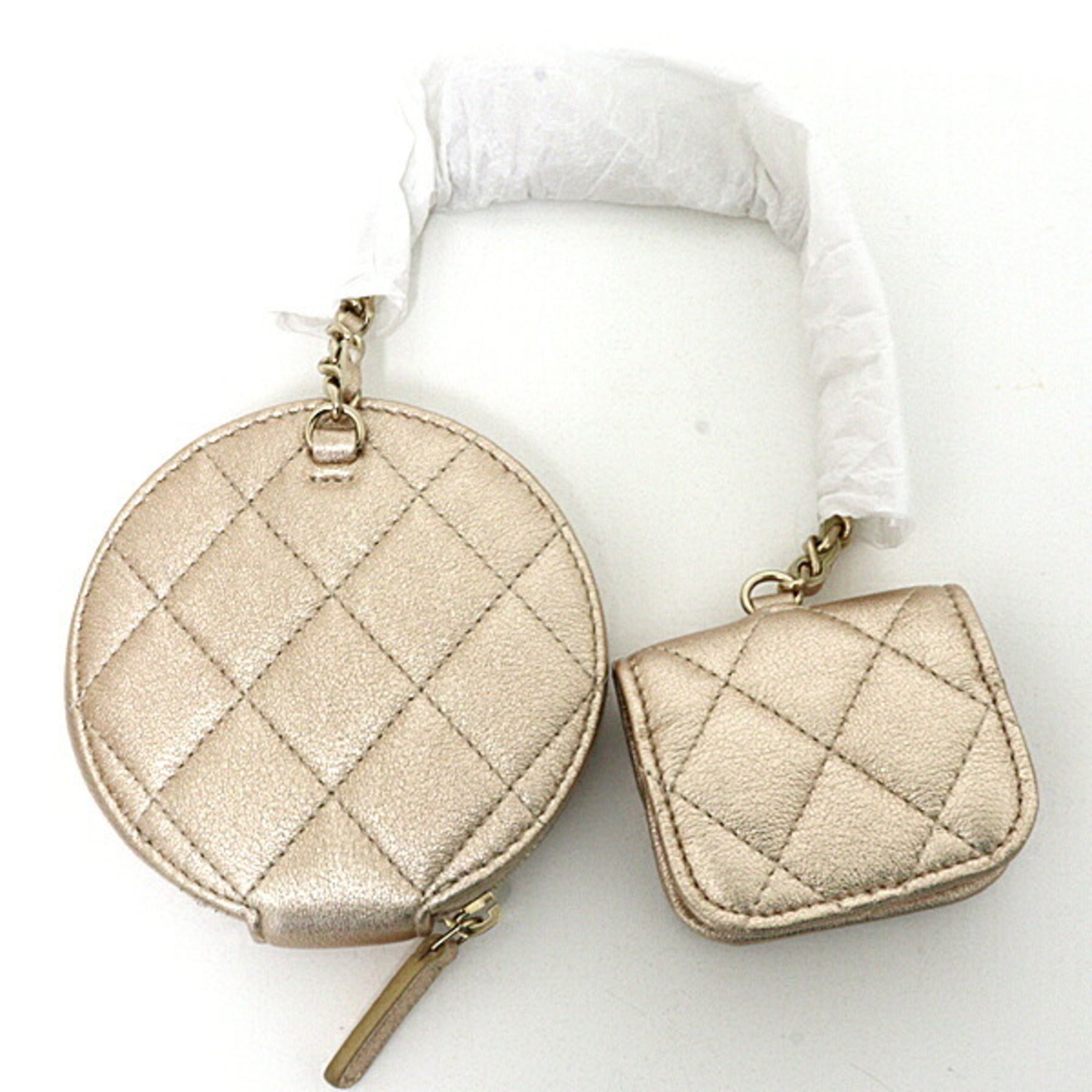 Chanel Champagne Gold Leather Coin Purse/Coin Case (Pre-Owned)