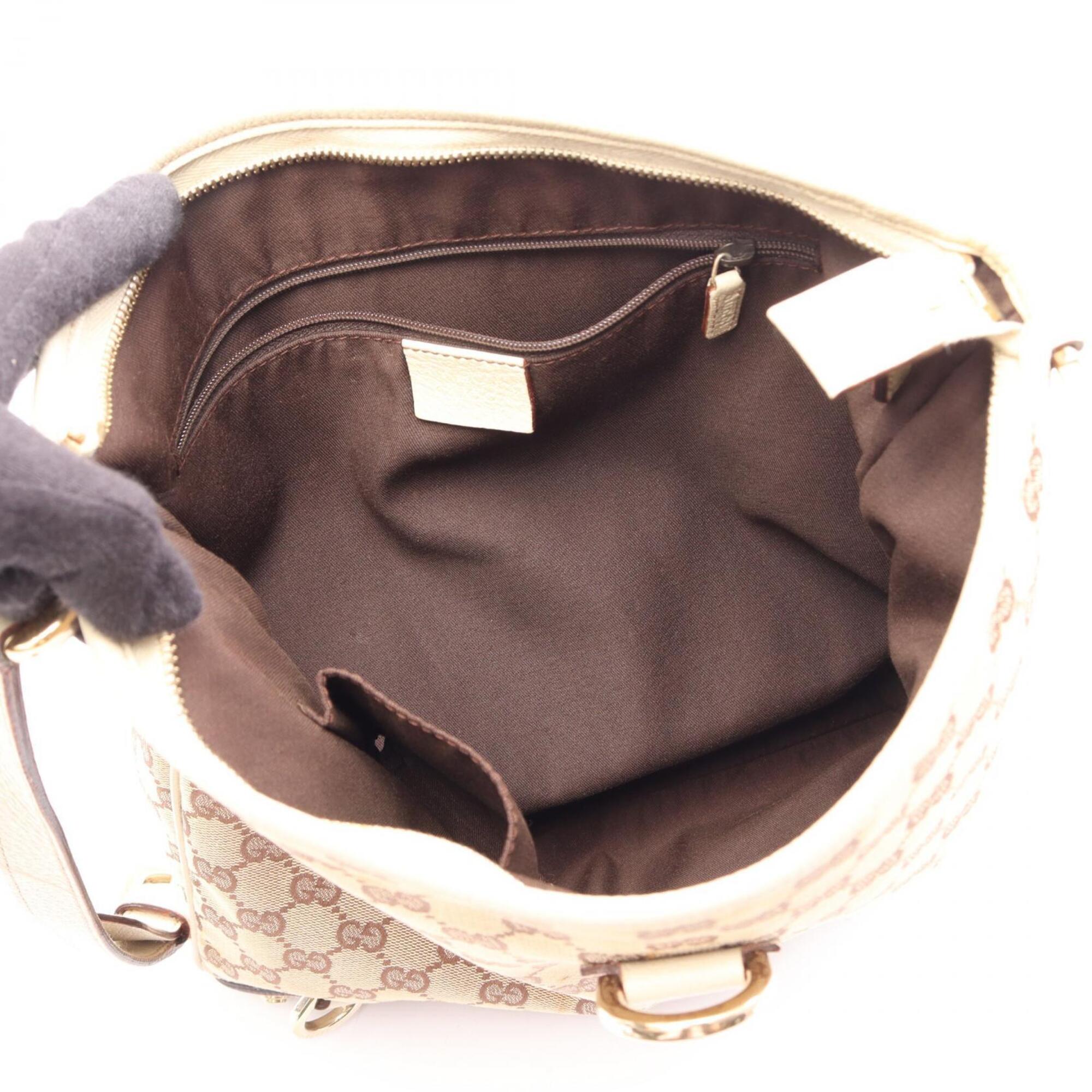 Gucci Beige White Gg Canvas Handbag Shoulder Bag (Pre-Owned)