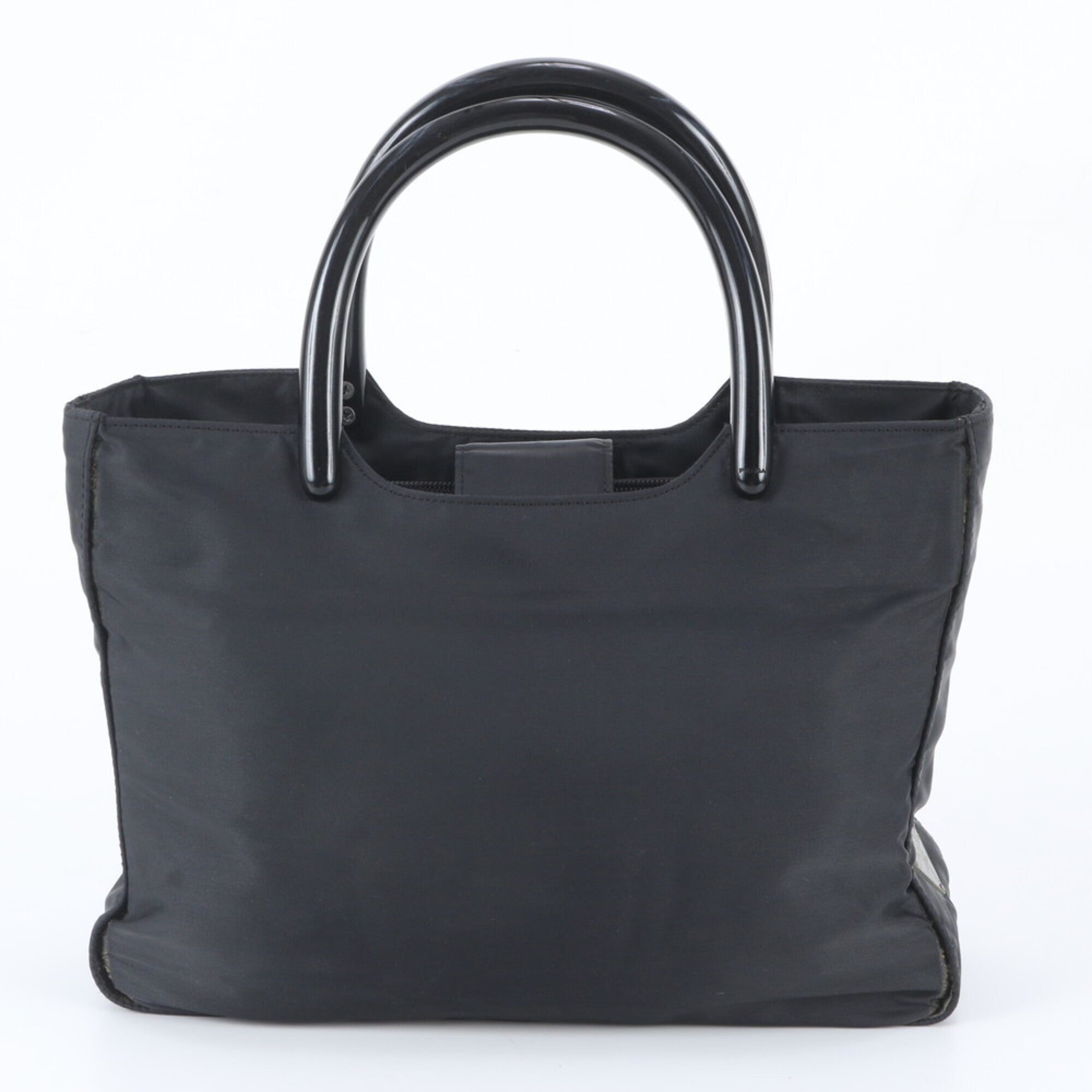 Prada Black Nylon Leather Handbag Tote Bag (Pre-Owned)