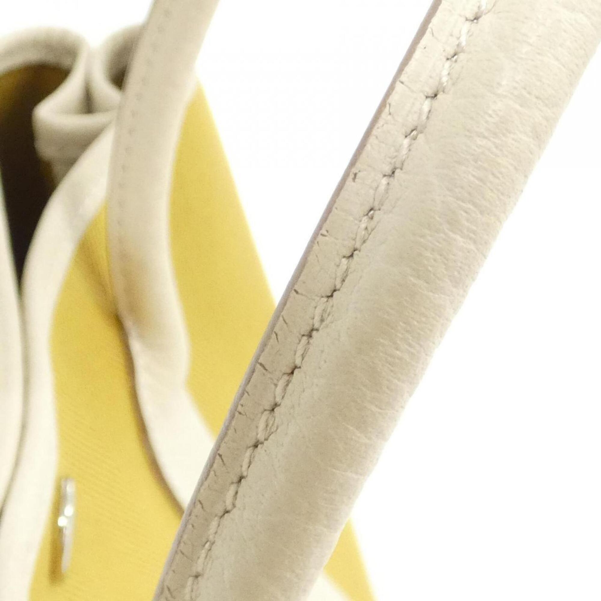Hermes Yellow Toile Chevron Country Leather Handbag (Pre-Owned)