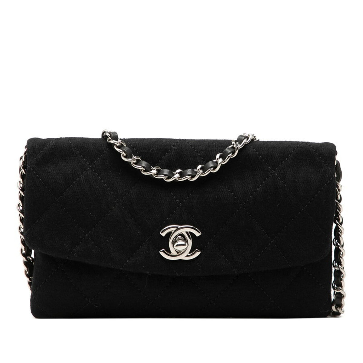 Chanel Black Cotton Canvas Leather Shoulder Bag (Pre-Owned)