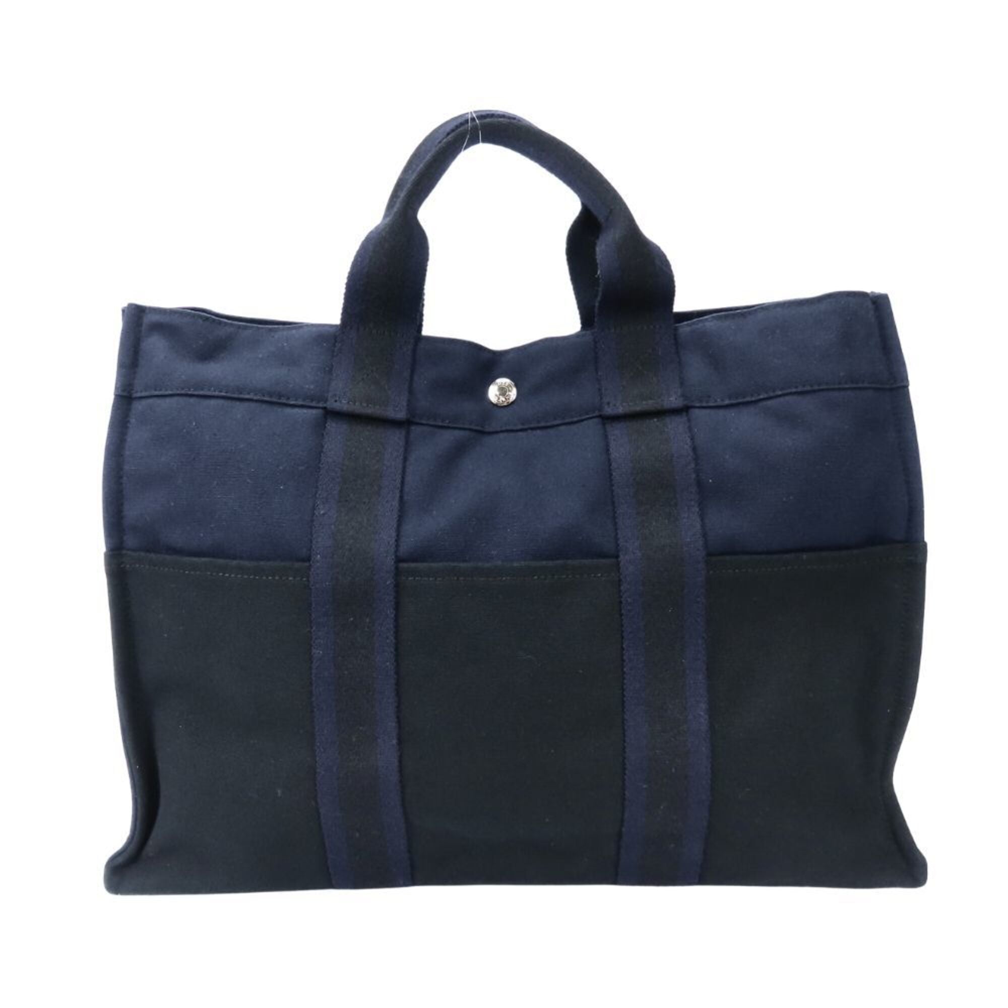 Hermes Black Navy Canvas Tote Bag (Pre-Owned)