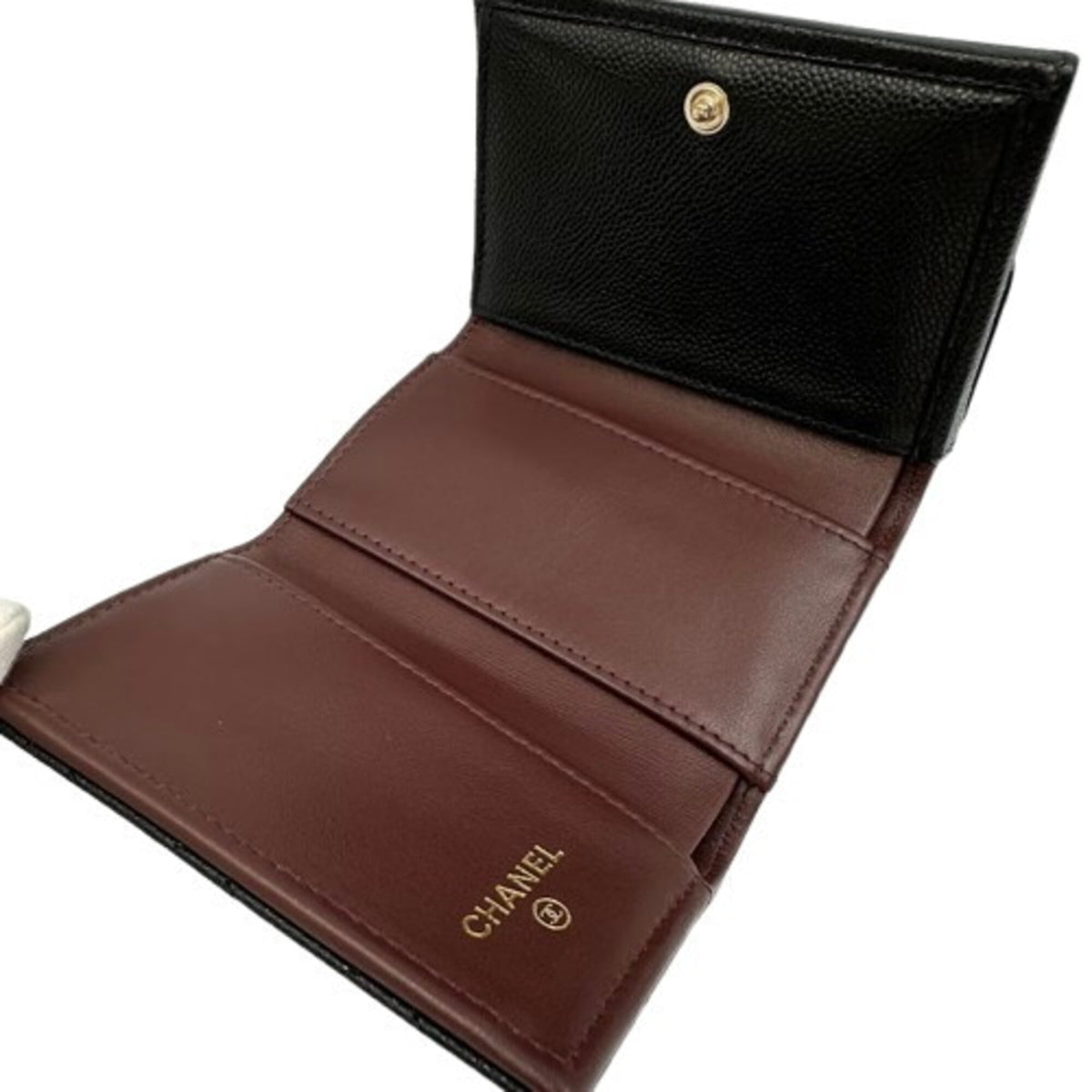 Chanel Black Grained Calfskin Wallet (Tri-Fold) (Pre-Owned)
