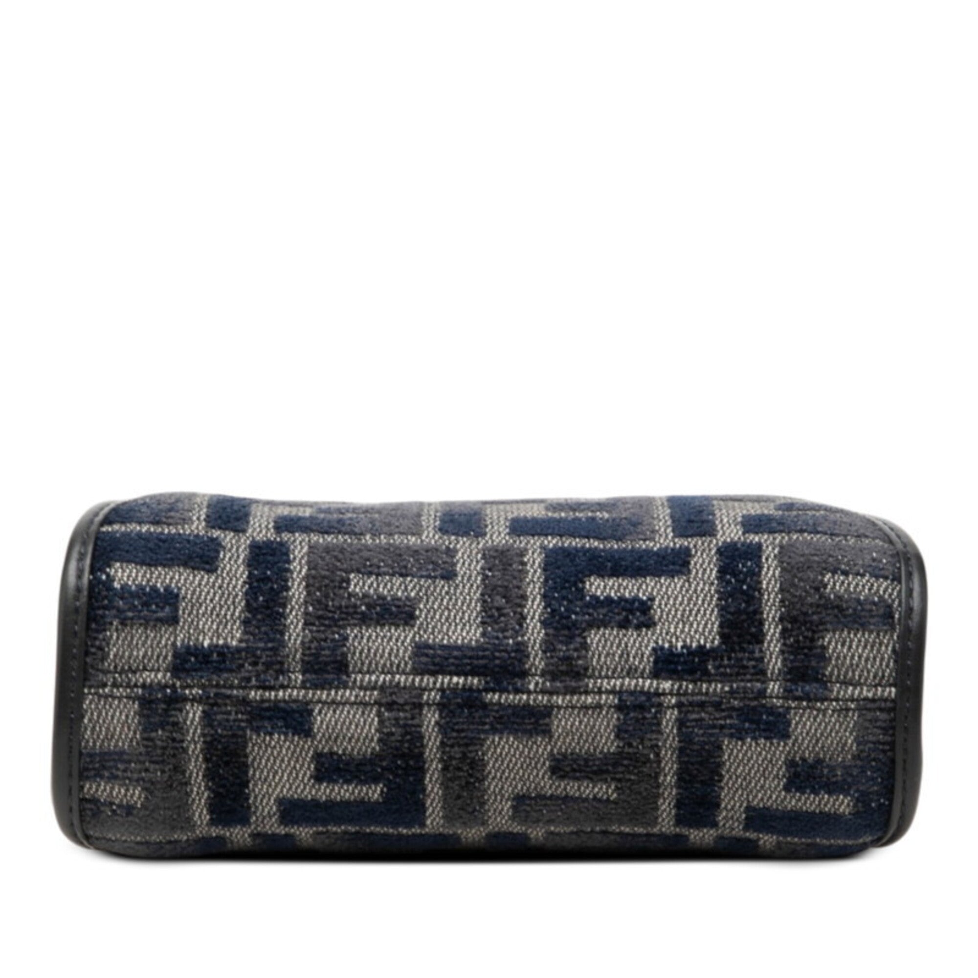 Fendi Navy Leather Canvas Handbag Shoulder Bag (Pre-Owned)