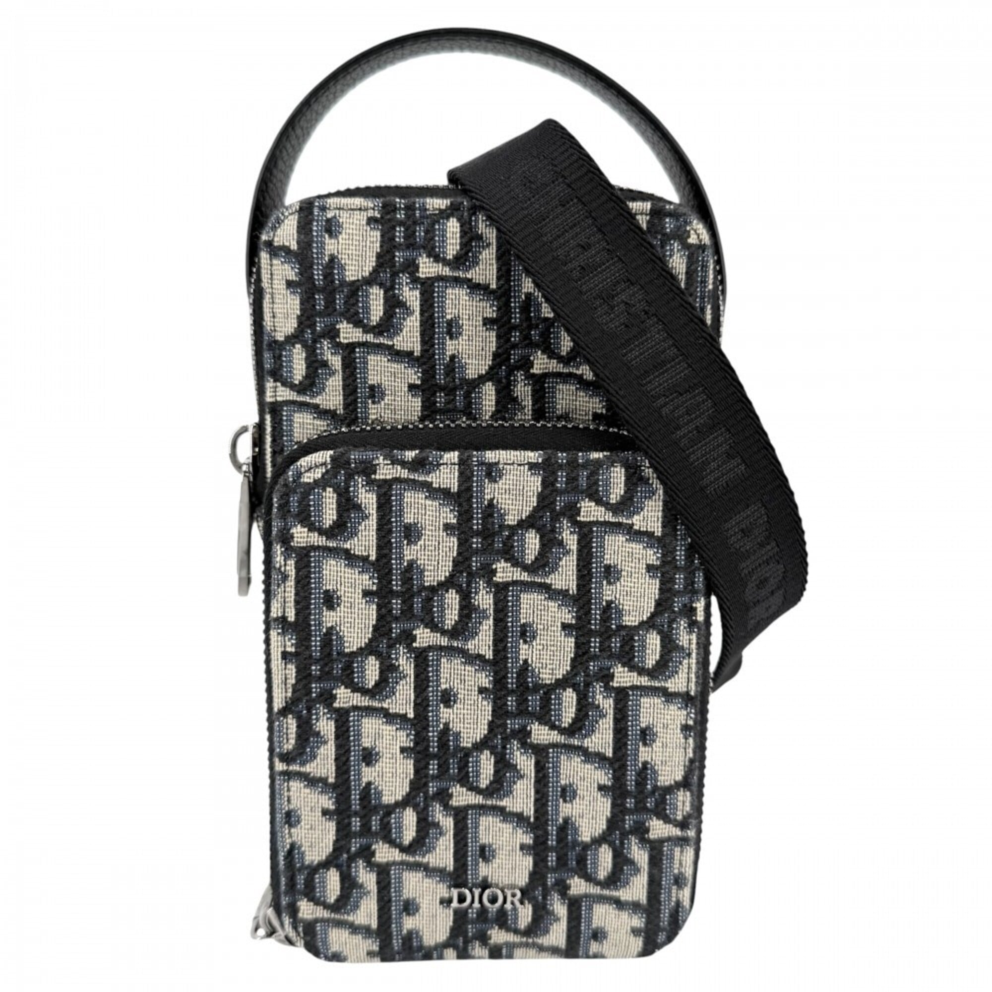 Christian Dior Navy Canvas Leather Pouch Shoulder Bag (Pre-Owned)