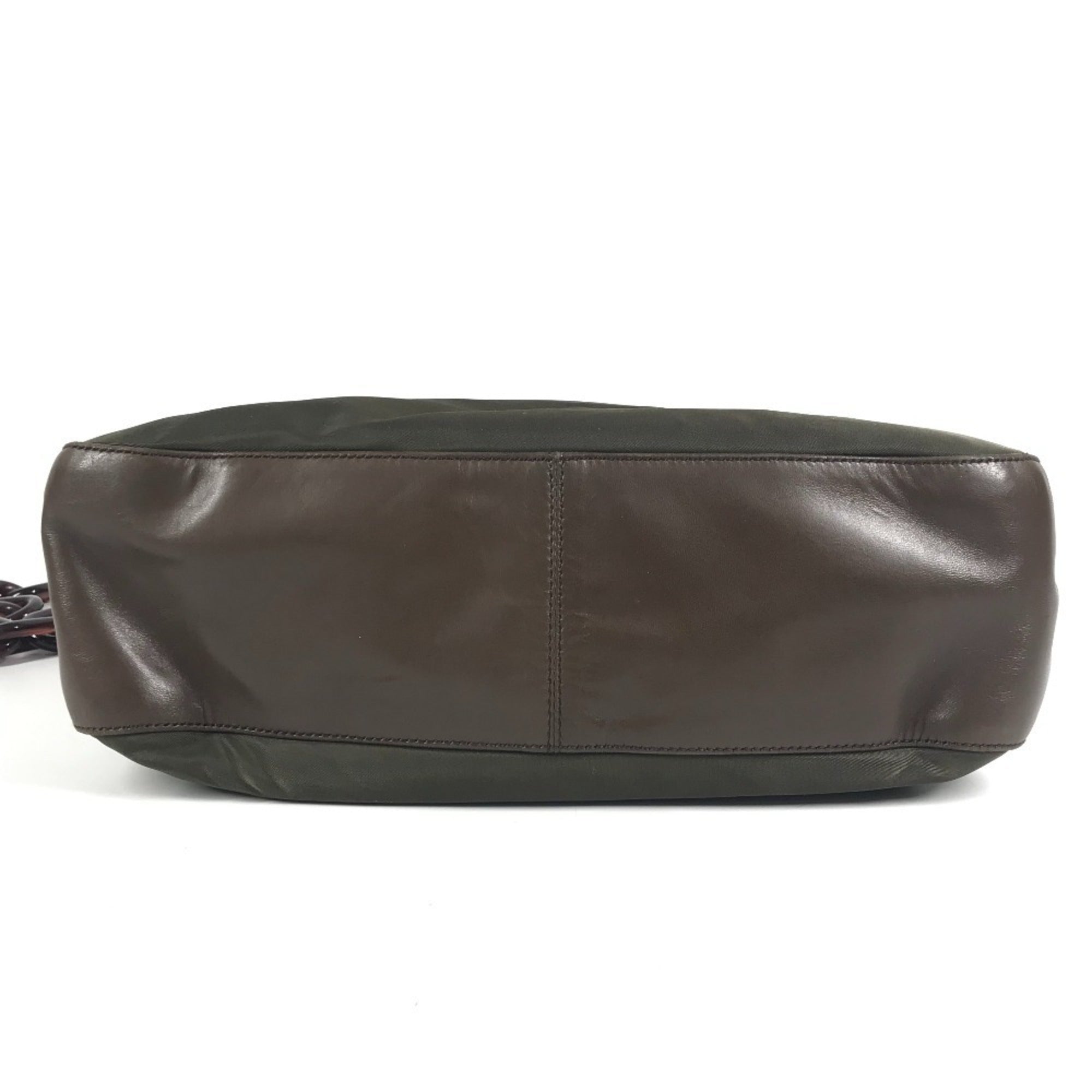 Prada Brown Khaki Leather Nylon Shoulder Bag Tote Bag (Pre-Owned)