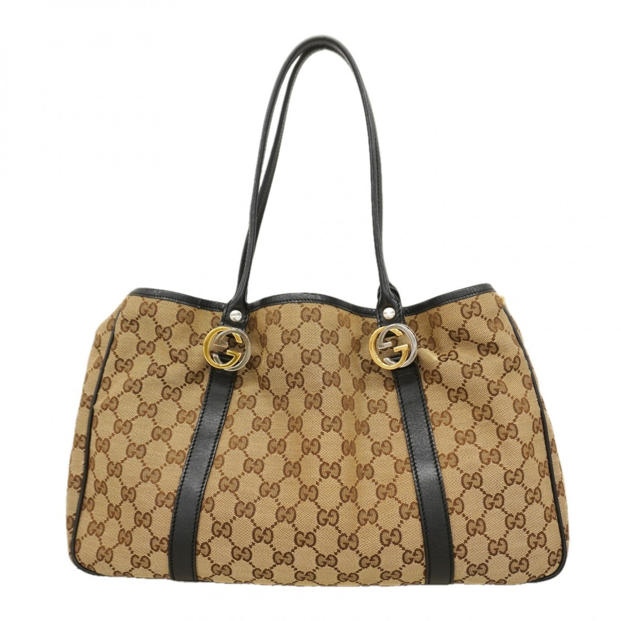 Gucci Beige Black Canvas Tote Bag (Pre-Owned)