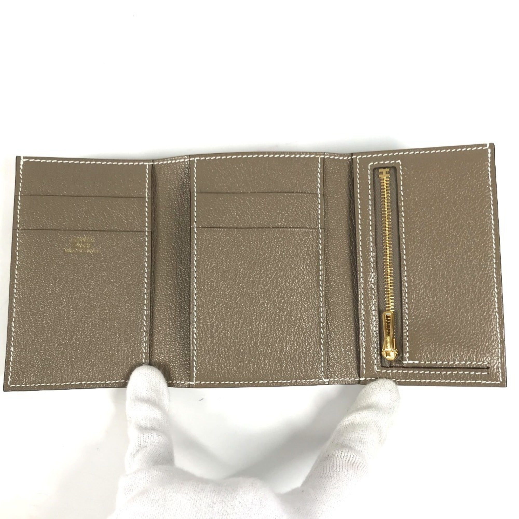 Hermes Etoupe Gray Chevre Leather Wallet (Tri-Fold) (Pre-Owned)