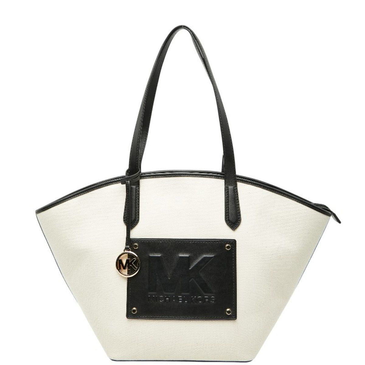 Michael Kors Black White Canvas Leather Tote Bag (Pre-Owned)