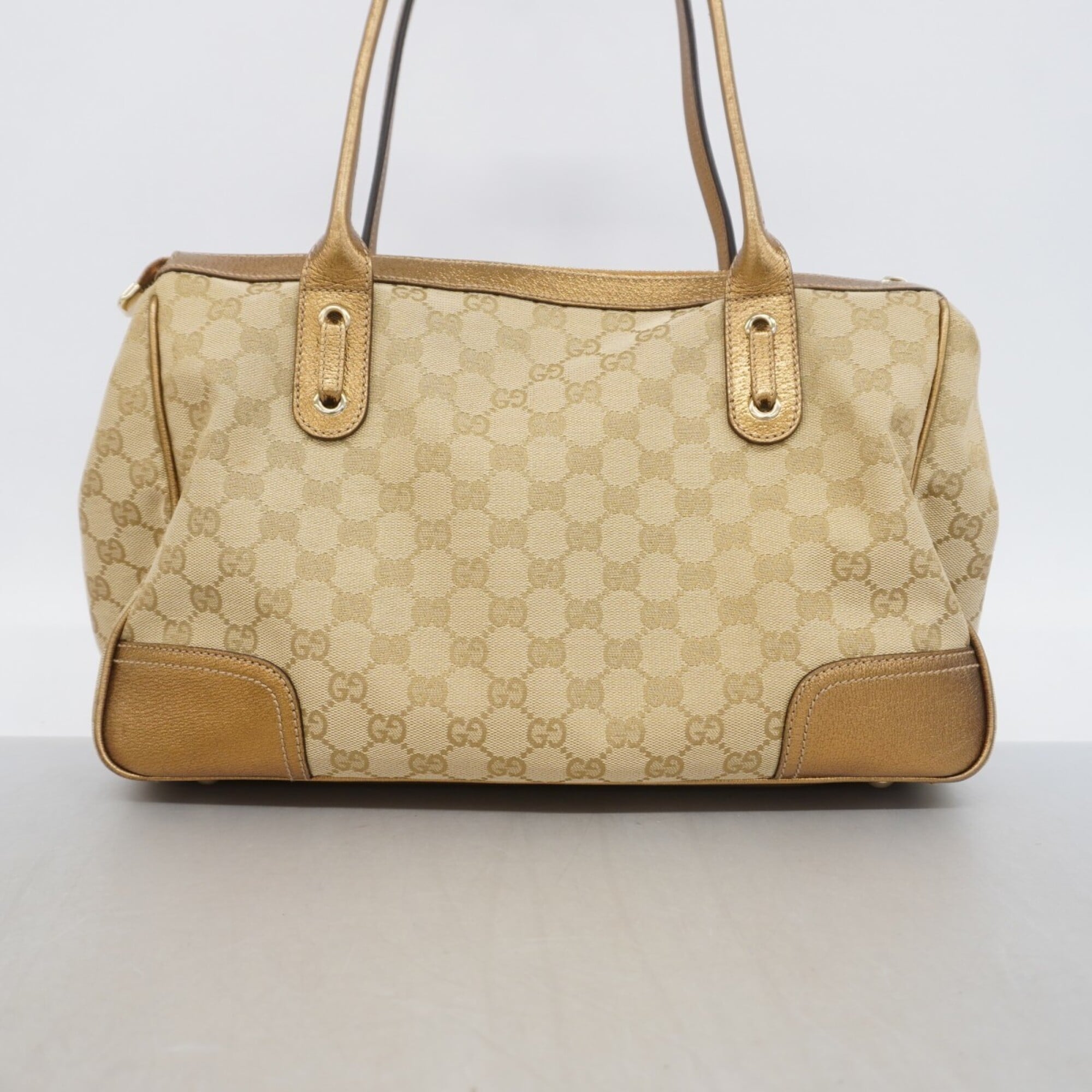 Gucci Gold Light Brown Canvas Tote Bag (Pre-Owned)