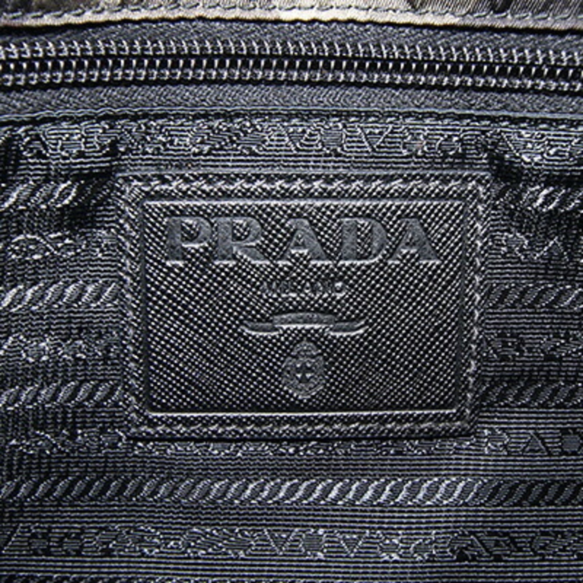 Prada Black Brown Green Khaki Nylon Leather Shoulder Bag (Pre-Owned)