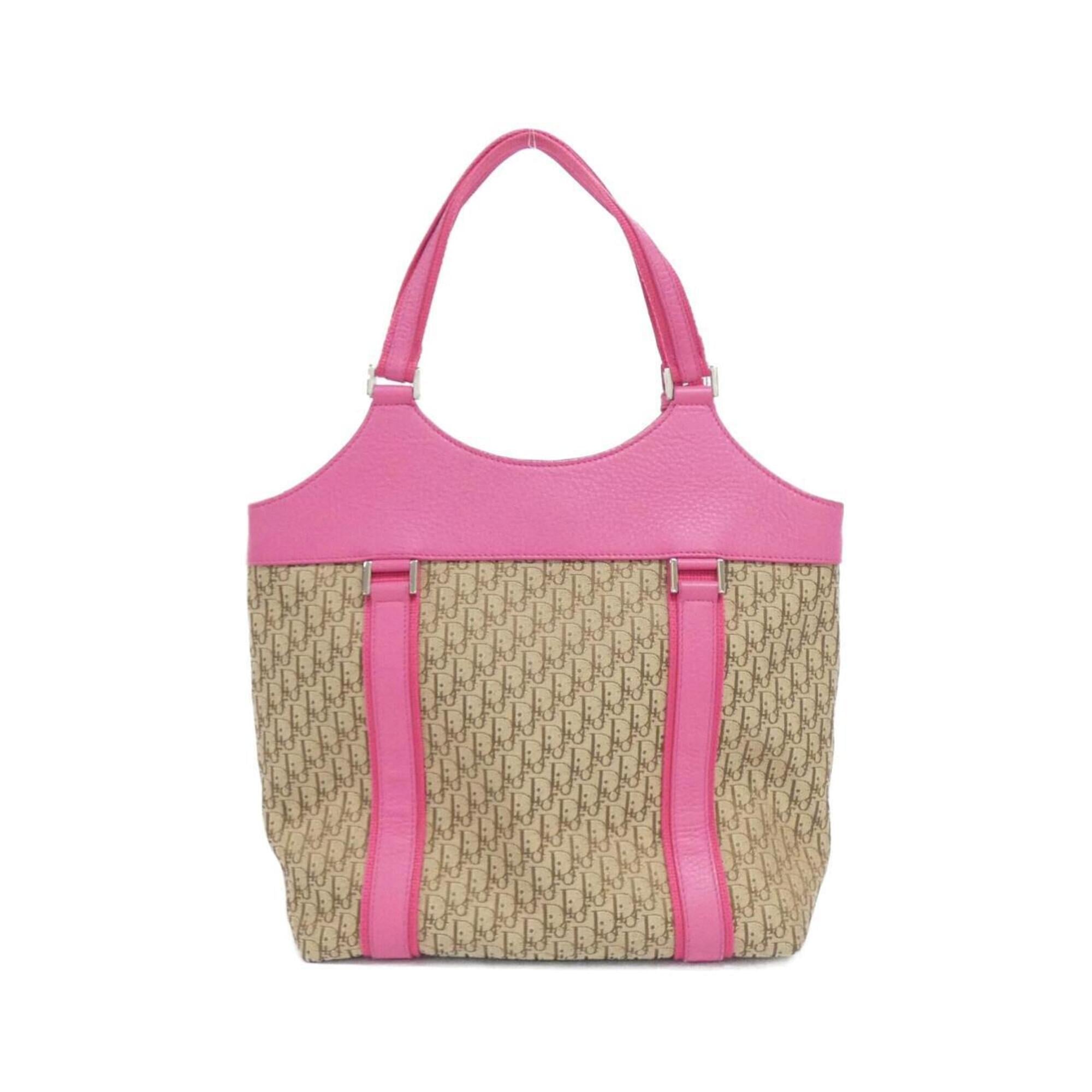 Christian Dior Beige Pink Canvas Leather Handbag (Pre-Owned)