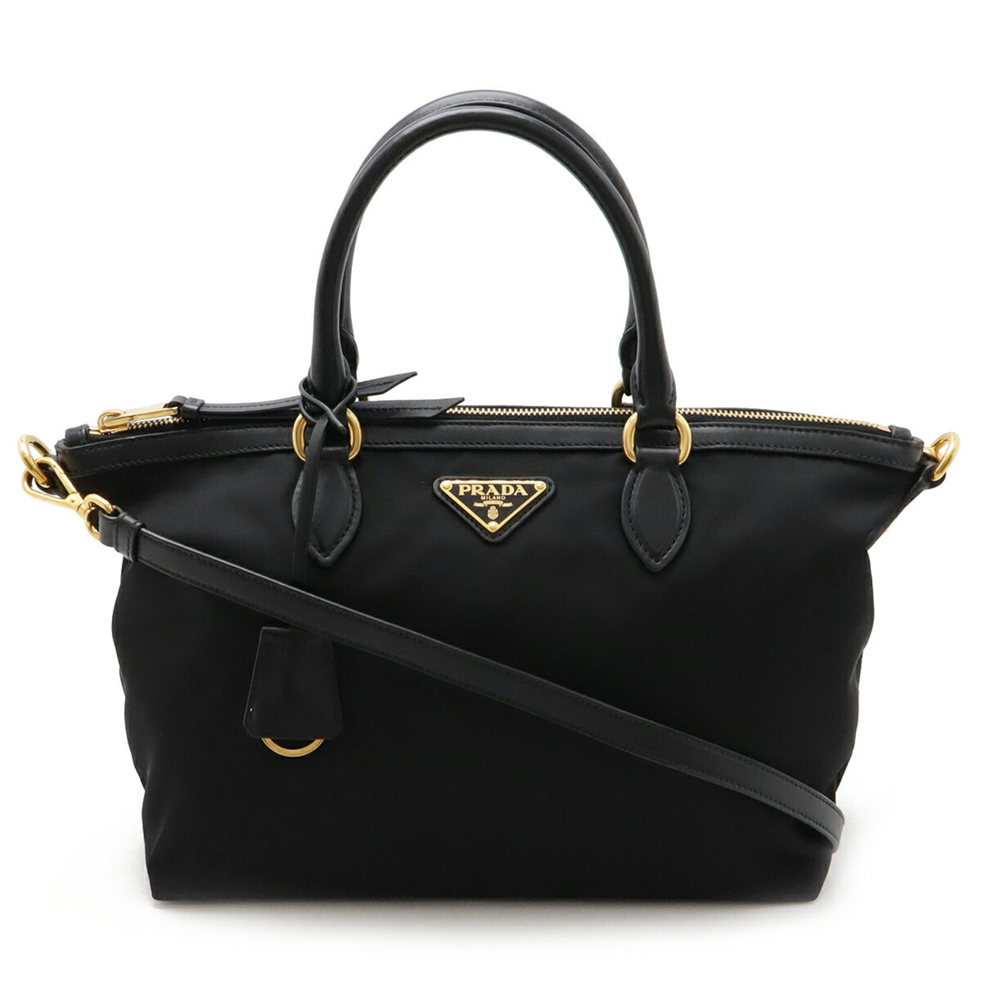 Prada Black Nero Nylon Leather Handbag Shoulder Bag Tote Bag (Pre-Owned)