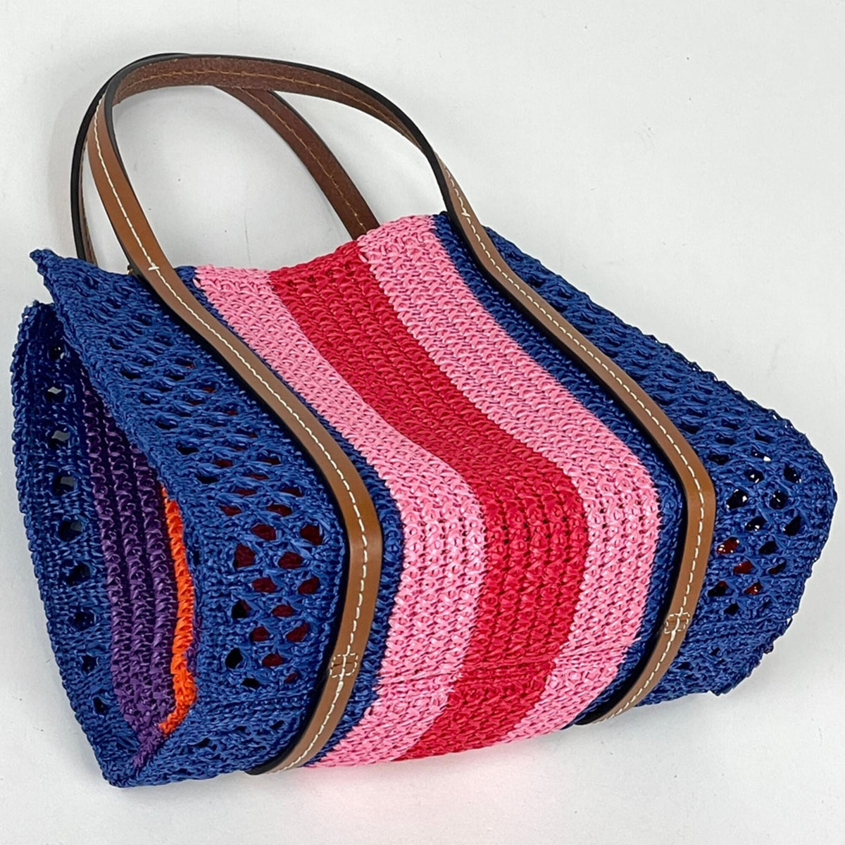 Gucci Brown Multi-Color Raffia Leather Handbag (Pre-Owned)