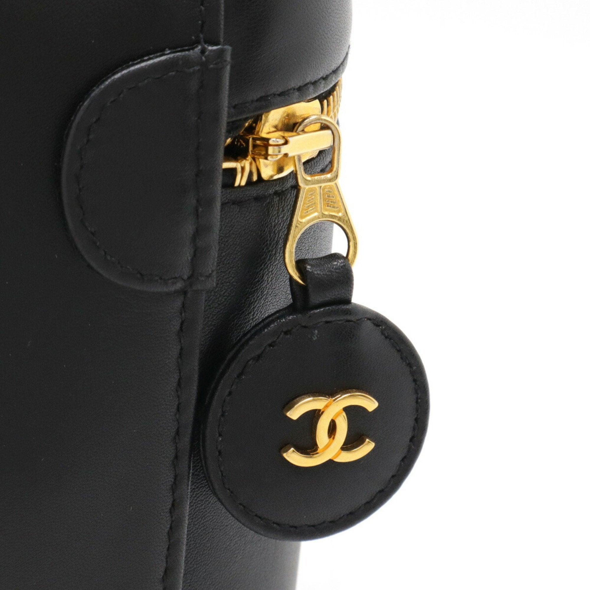 Chanel Black Leather Handbag Vanity Bag (Pre-Owned)