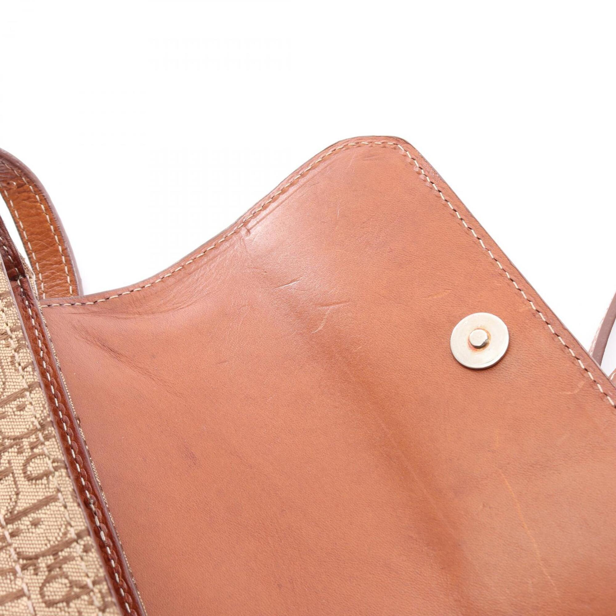 Christian Dior Beige Brown Canvas Leather Handbag Shoulder Bag (Pre-Owned)