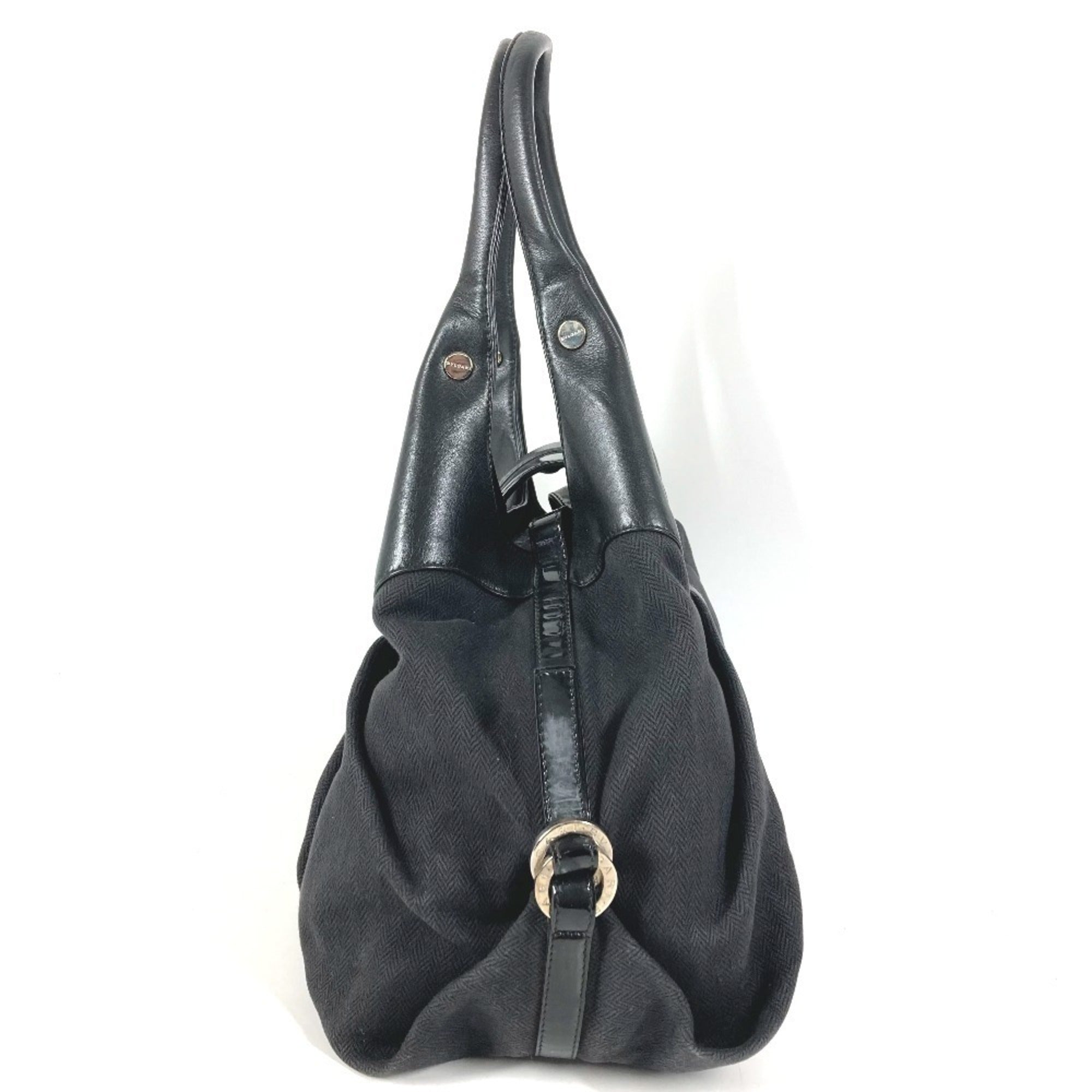Bvlgari Chandra Black Leather Canvas Shoulder Bag Tote Bag (Pre-Owned)