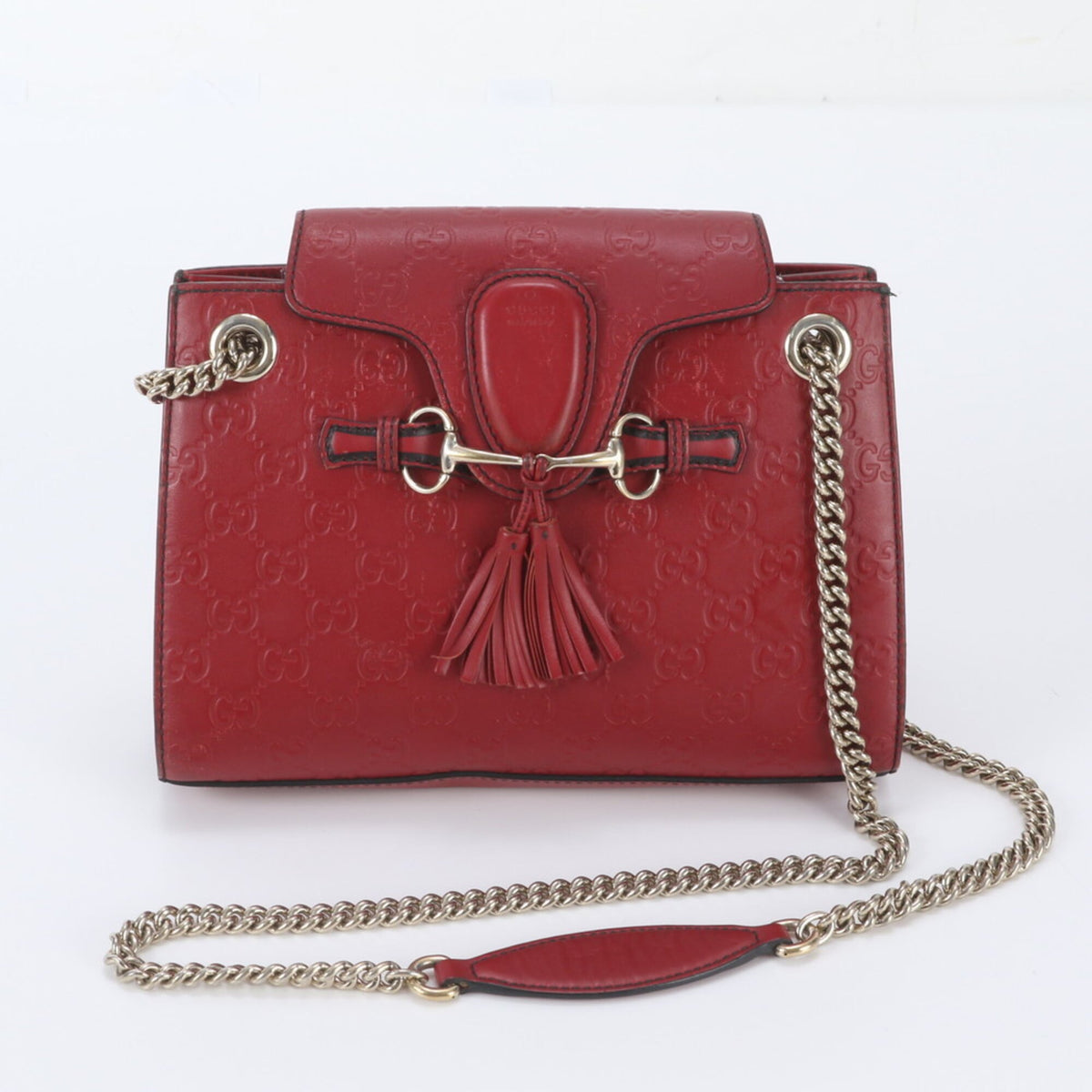 Gucci Red Color Leather Shoulder Bag Tote Bag (Pre-Owned)