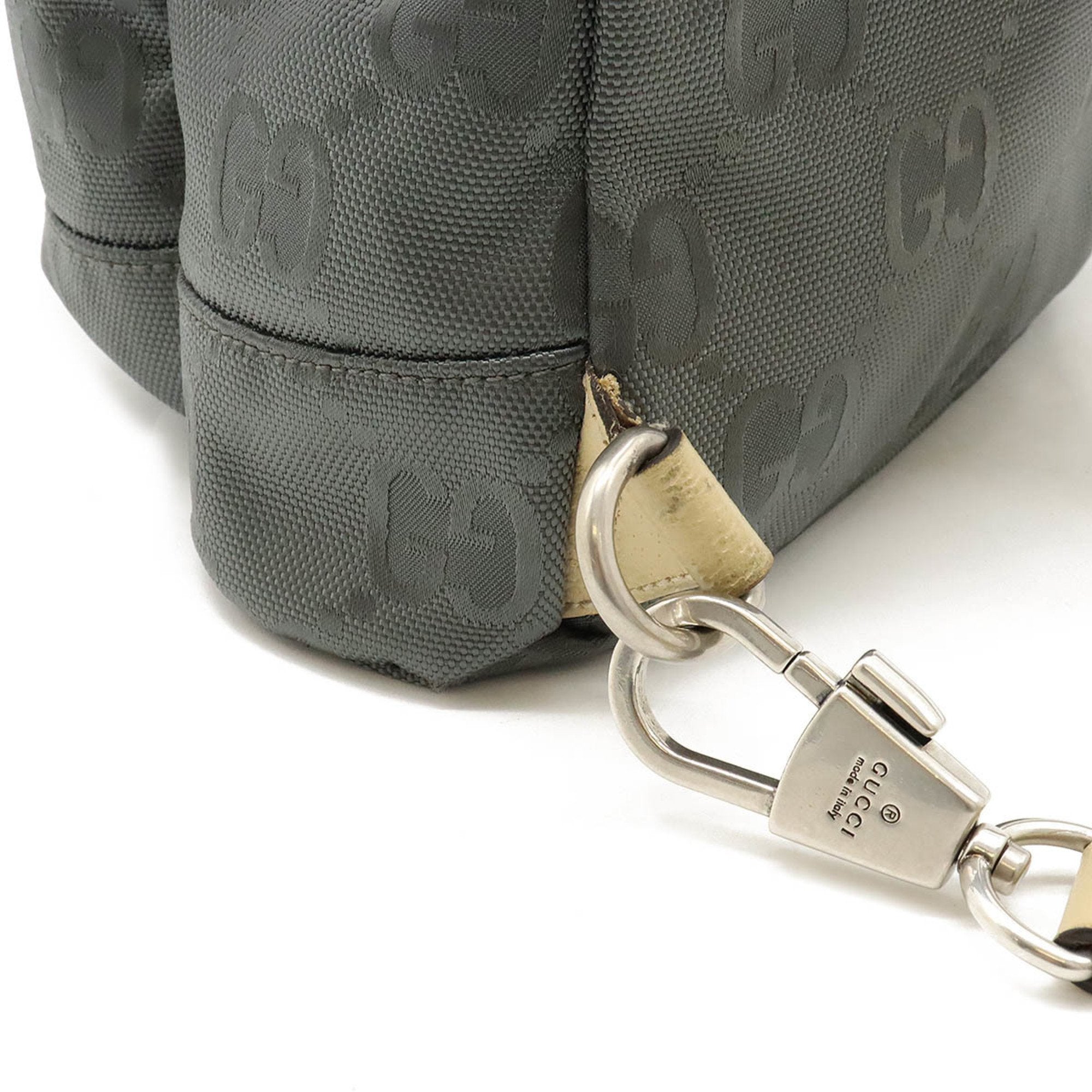 Gucci Beige Gray Nylon Canvas Leather Shoulder Bag Sling Bag (Pre-Owned)