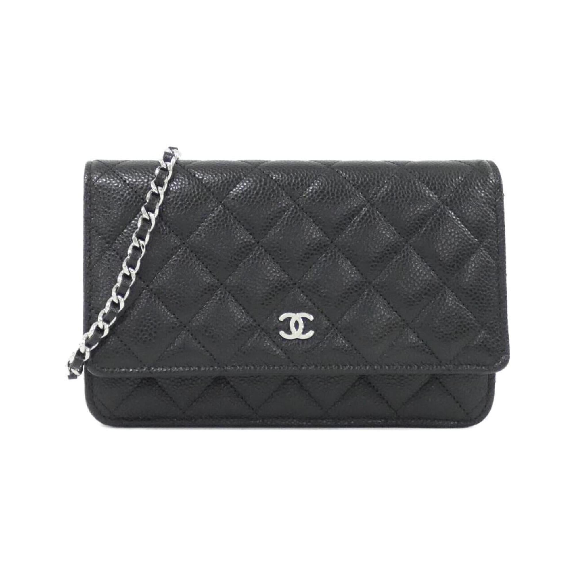 Chanel Black Bordeaux Grained Calfskin Chain/Shoulder Wallet (Pre-Owned)