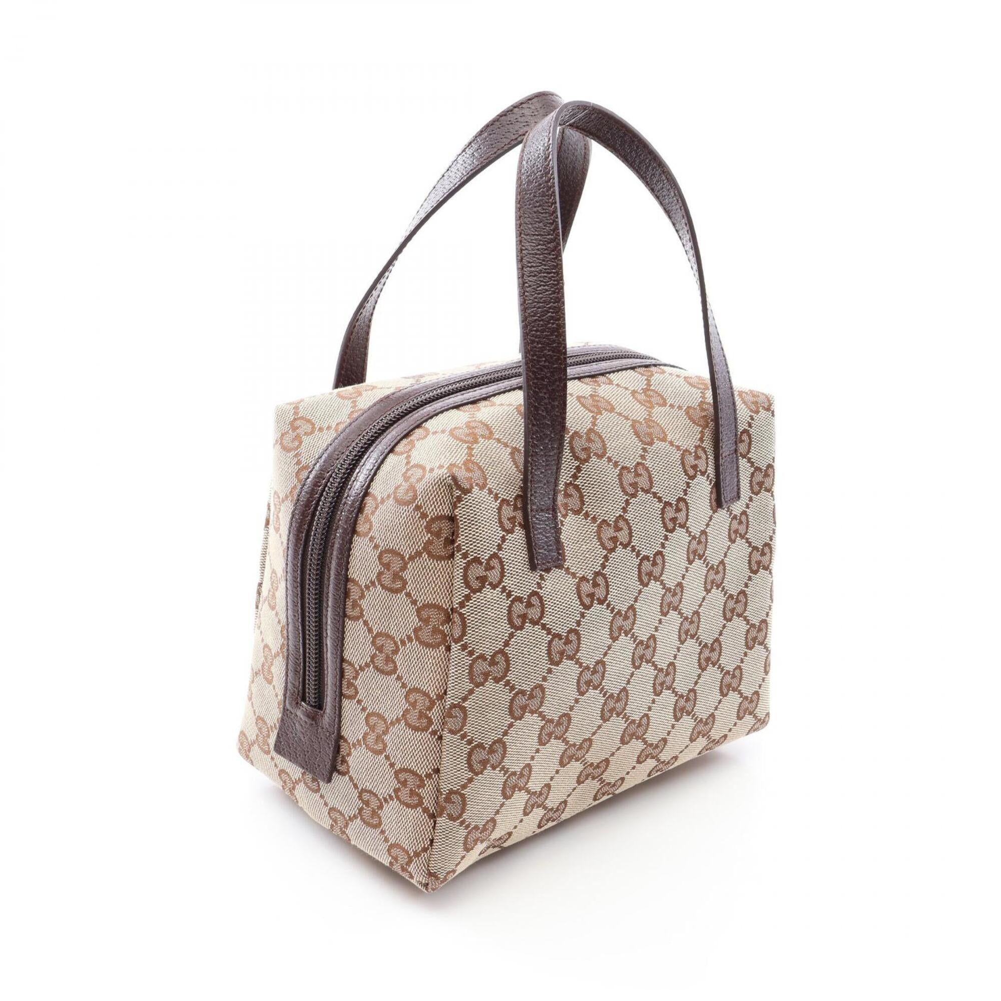 Gucci Beige Brown Gg Canvas Leather Handbag (Pre-Owned)