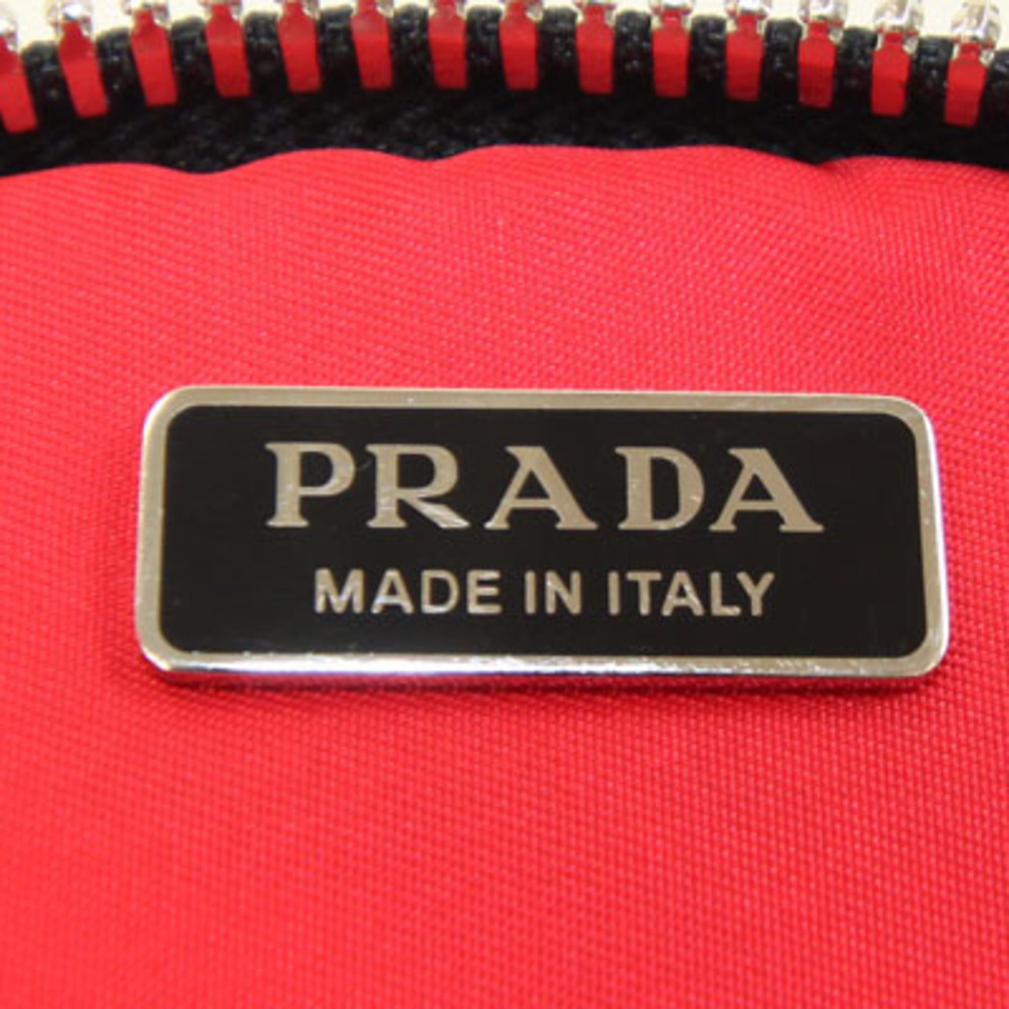Prada Black Red Color Nylon Leather Pochette Shoulder Bag (Pre-Owned)