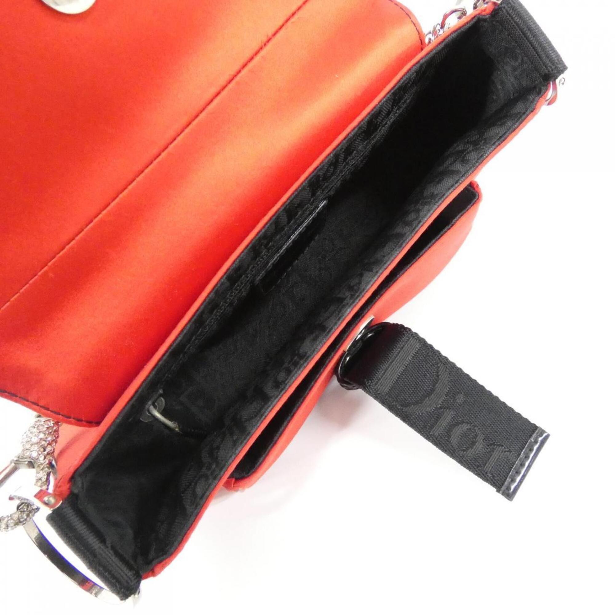 Christian Dior Black Red Color Satin Handbag (Pre-Owned)
