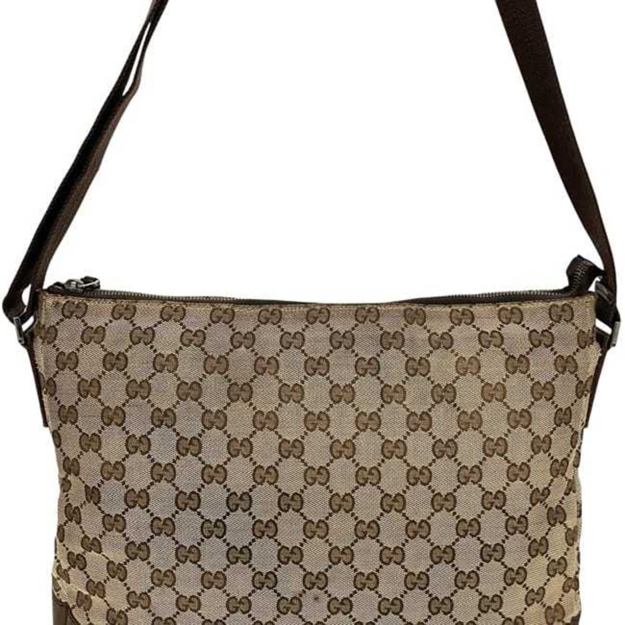 Gucci Beige Brown Gg Canvas Leather Shoulder Bag (Pre-Owned)