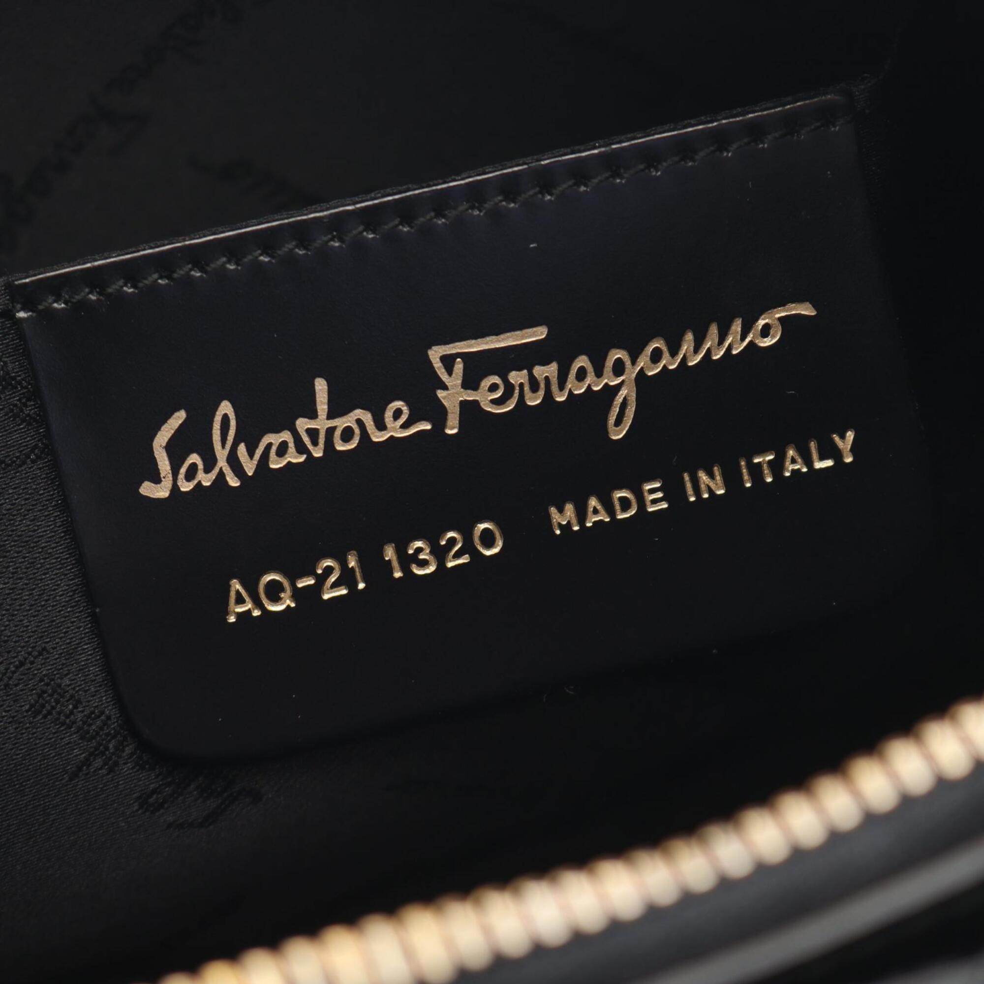 Salvatore Ferragamo Black Brown Canvas Leather Handbag Shoulder Bag (Pre-Owned)