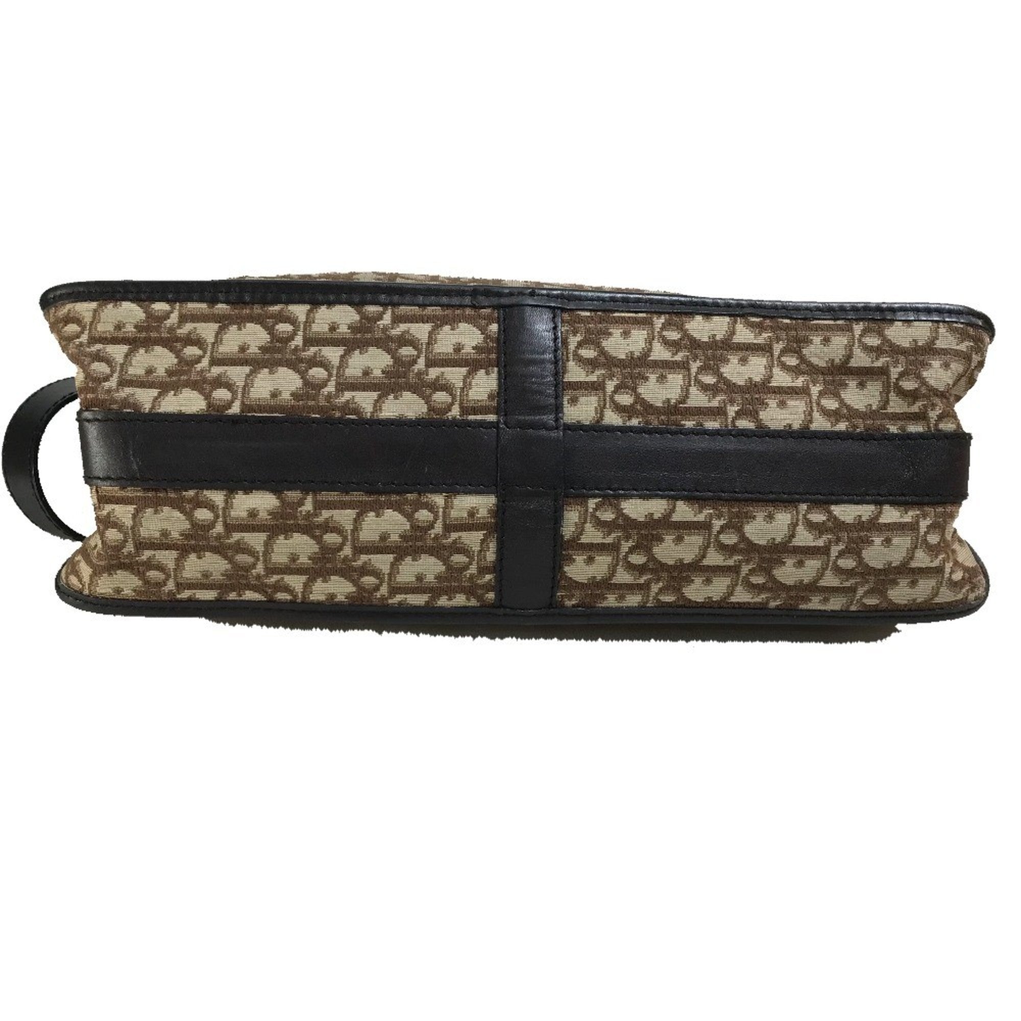 Christian Dior Beige Brown Leather Canvas Shoulder Bag (Pre-Owned)