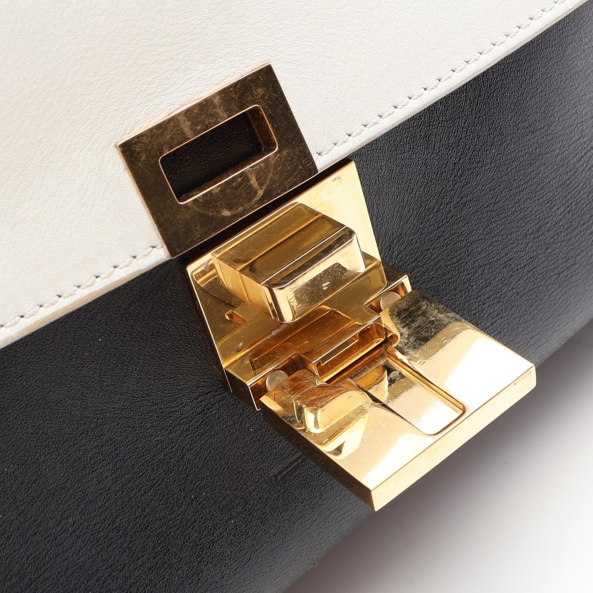 Celine Black White Leather Suede Handbag (Pre-Owned)