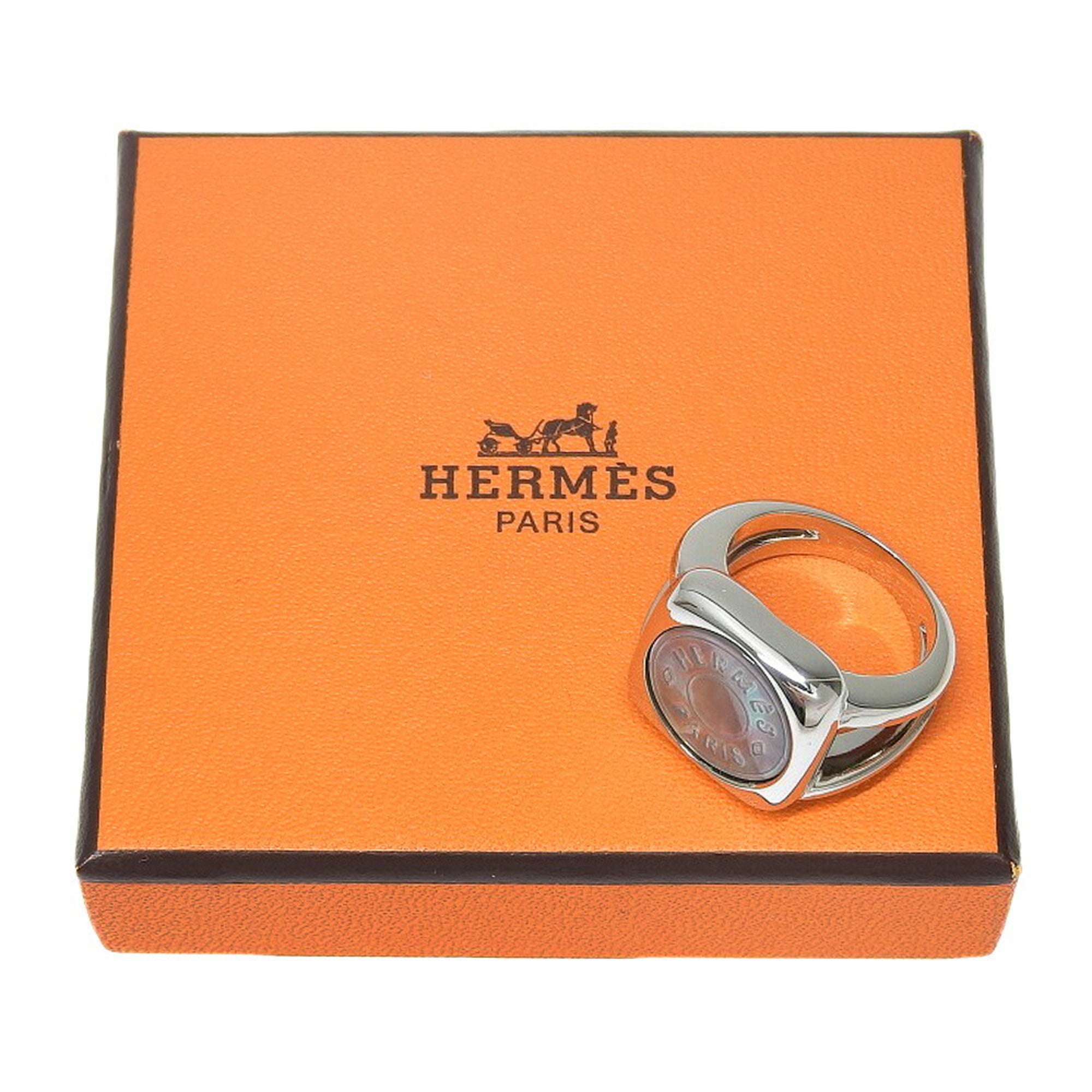 Hermes Sellier Silver Shell Silver 925 Band Ring (Pre-Owned)
