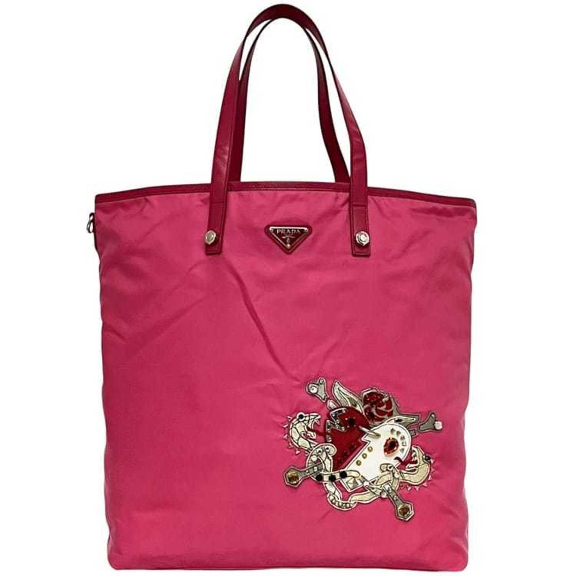 Prada Pink Nylon Saffiano Triangle Leather Tote Bag (Pre-Owned)