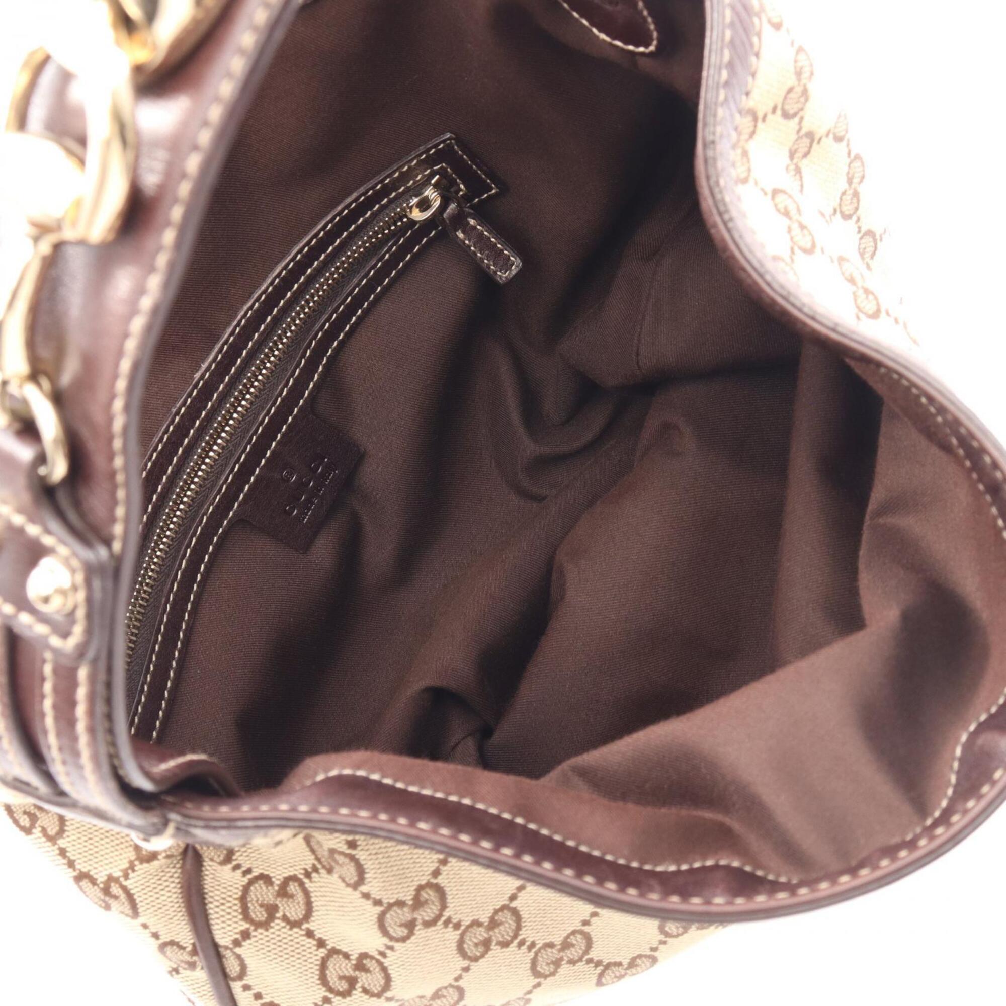 Gucci Gg Canvas Beige Brown Gg Canvas Leather Handbag (Pre-Owned)