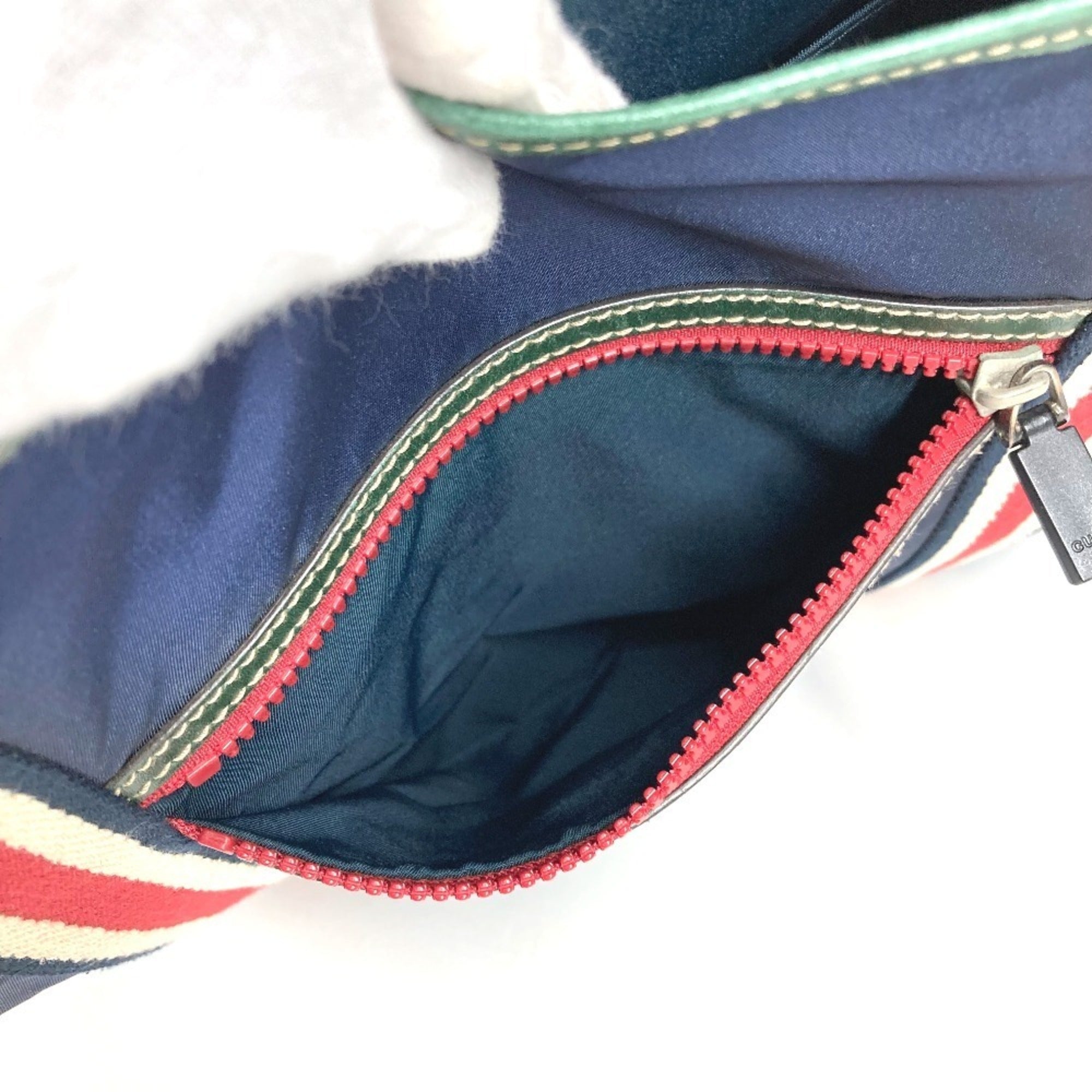 Gucci Navy Red Color Nylon Shoulder Bag Tote Bag (Pre-Owned)