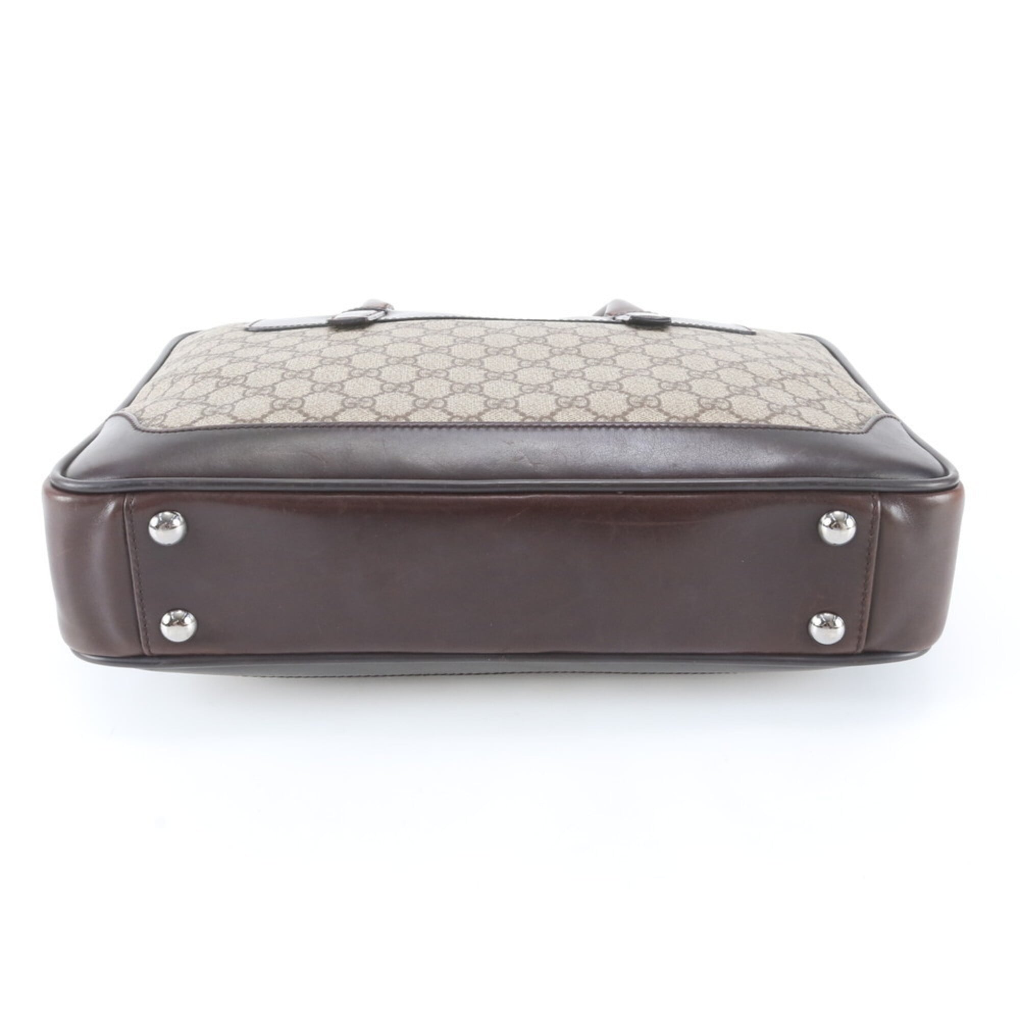 Gucci Beige Brown Leather Coated Canvas Briefcase (Pre-Owned)