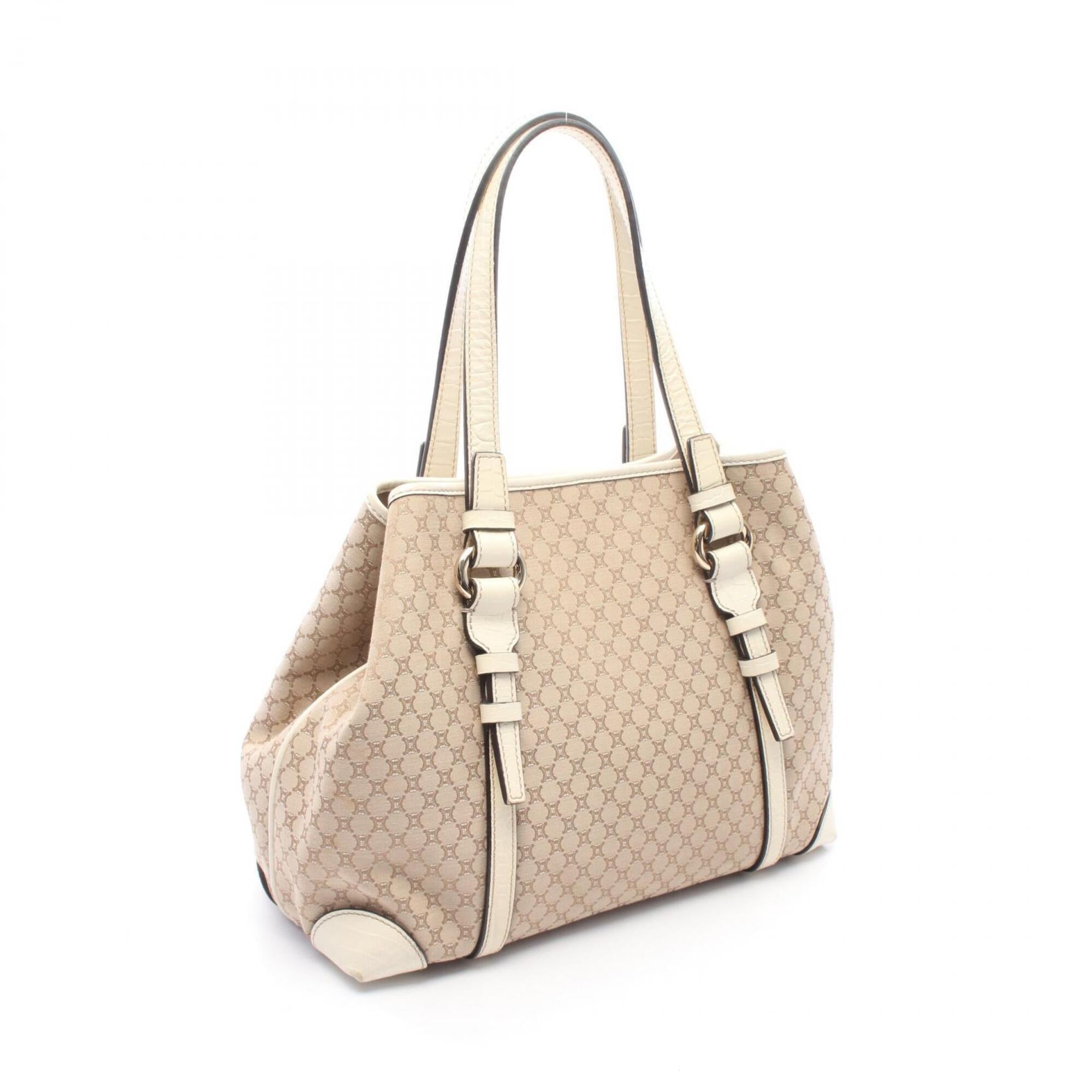 Celine Macadam Beige Ivory Canvas Leather Handbag Tote Bag (Pre-Owned)