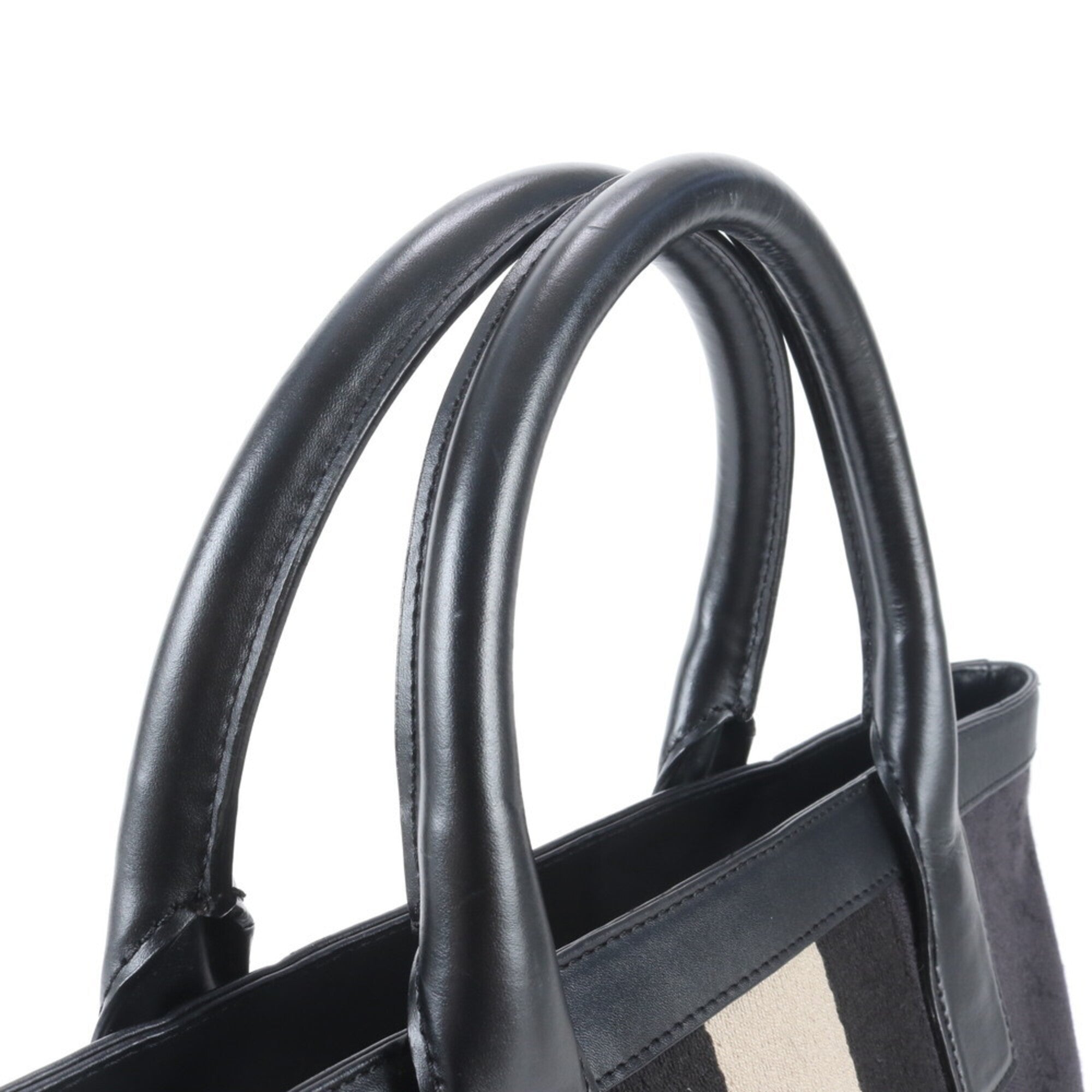 Gucci Beige Black Leather Canvas Shoulder Bag Tote Bag (Pre-Owned)