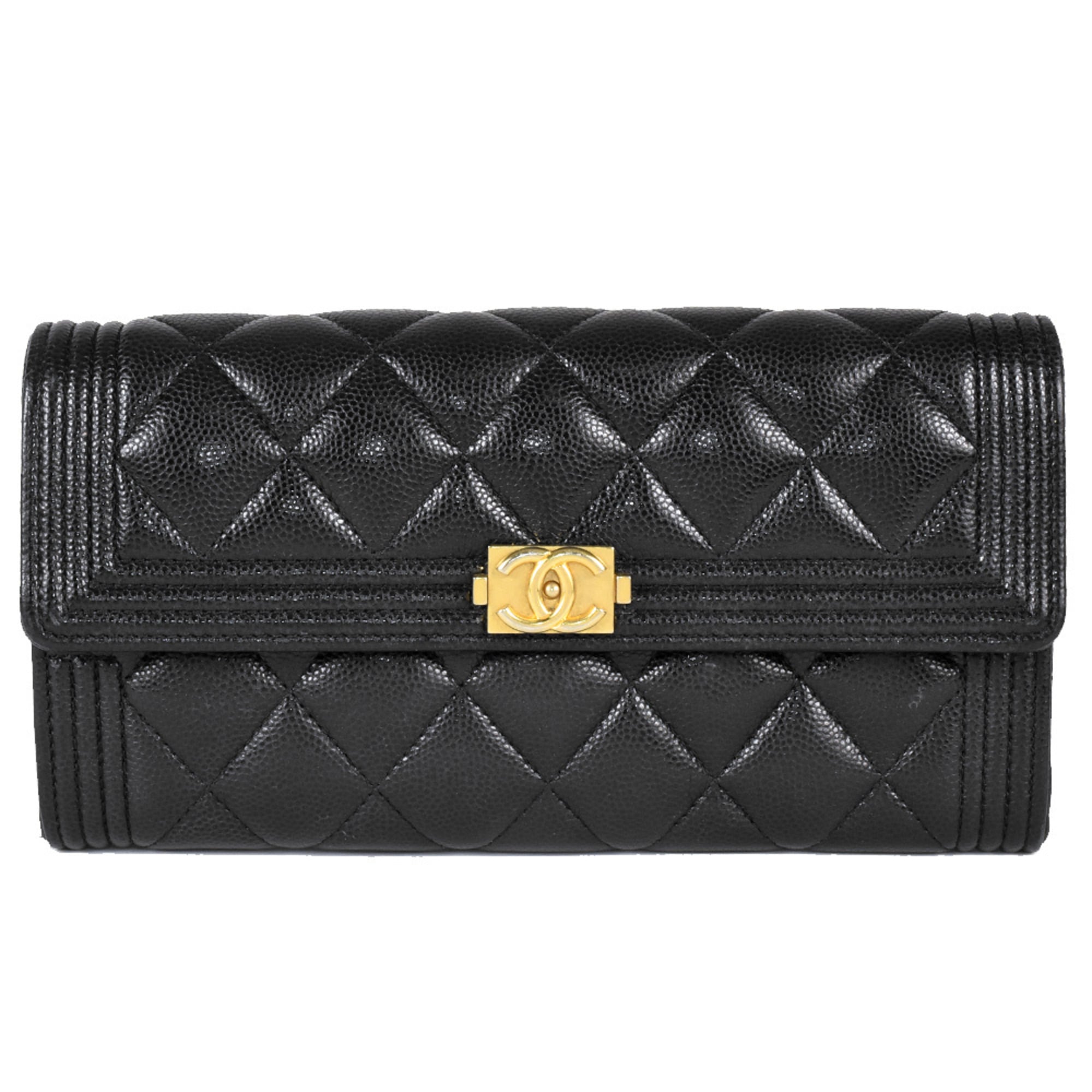 Chanel Boy Chanel Black Grained Calfskin Chain/Shoulder Wallet (Pre-Owned)