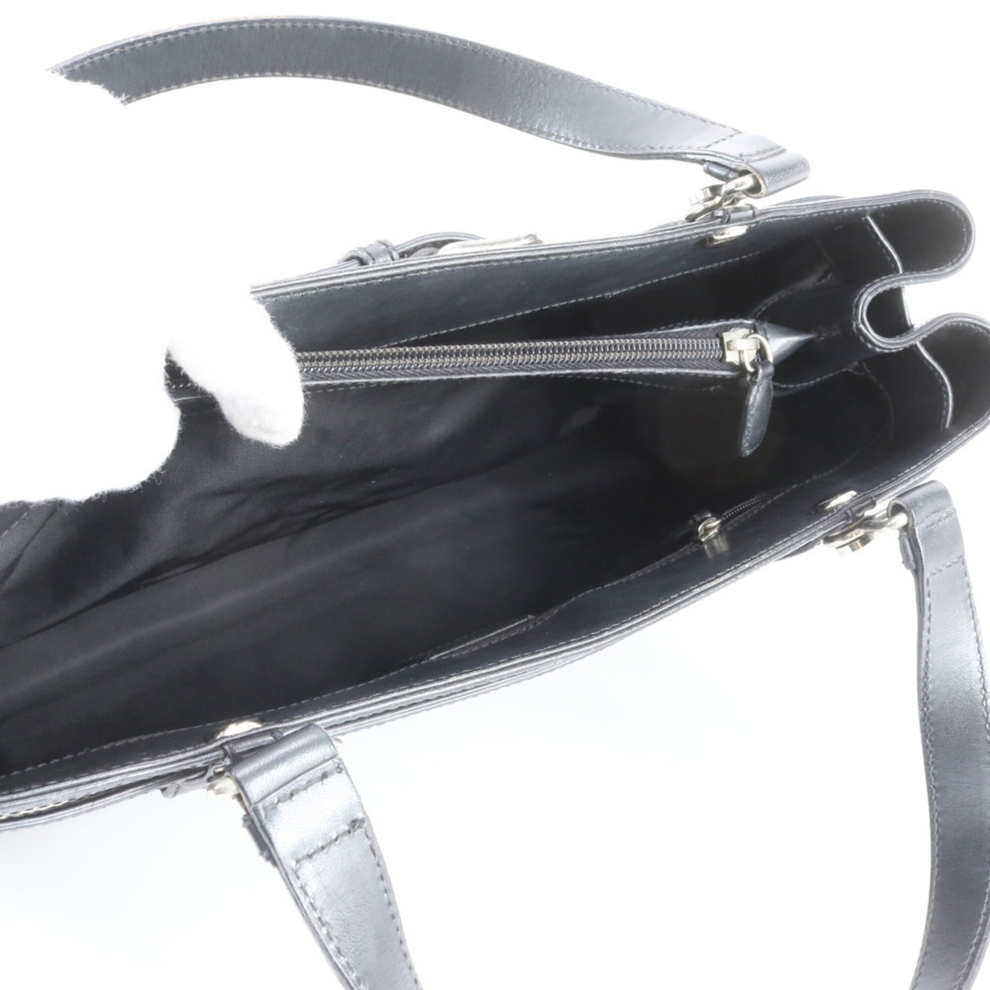 Christian Dior Black Leather Canvas Handbag Tote Bag (Pre-Owned)
