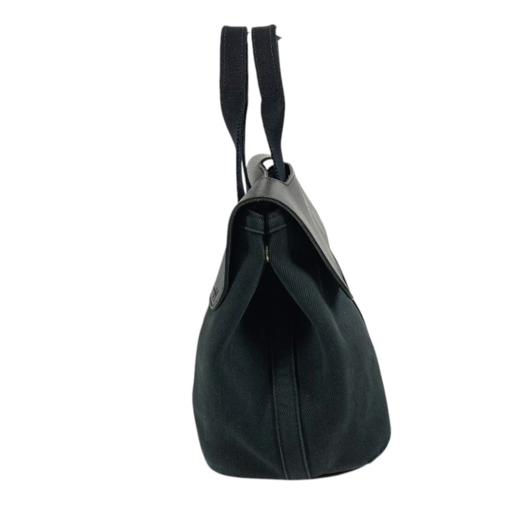 Hermes Valparaiso Black Cotton Leather Handbag Tote Bag (Pre-Owned)