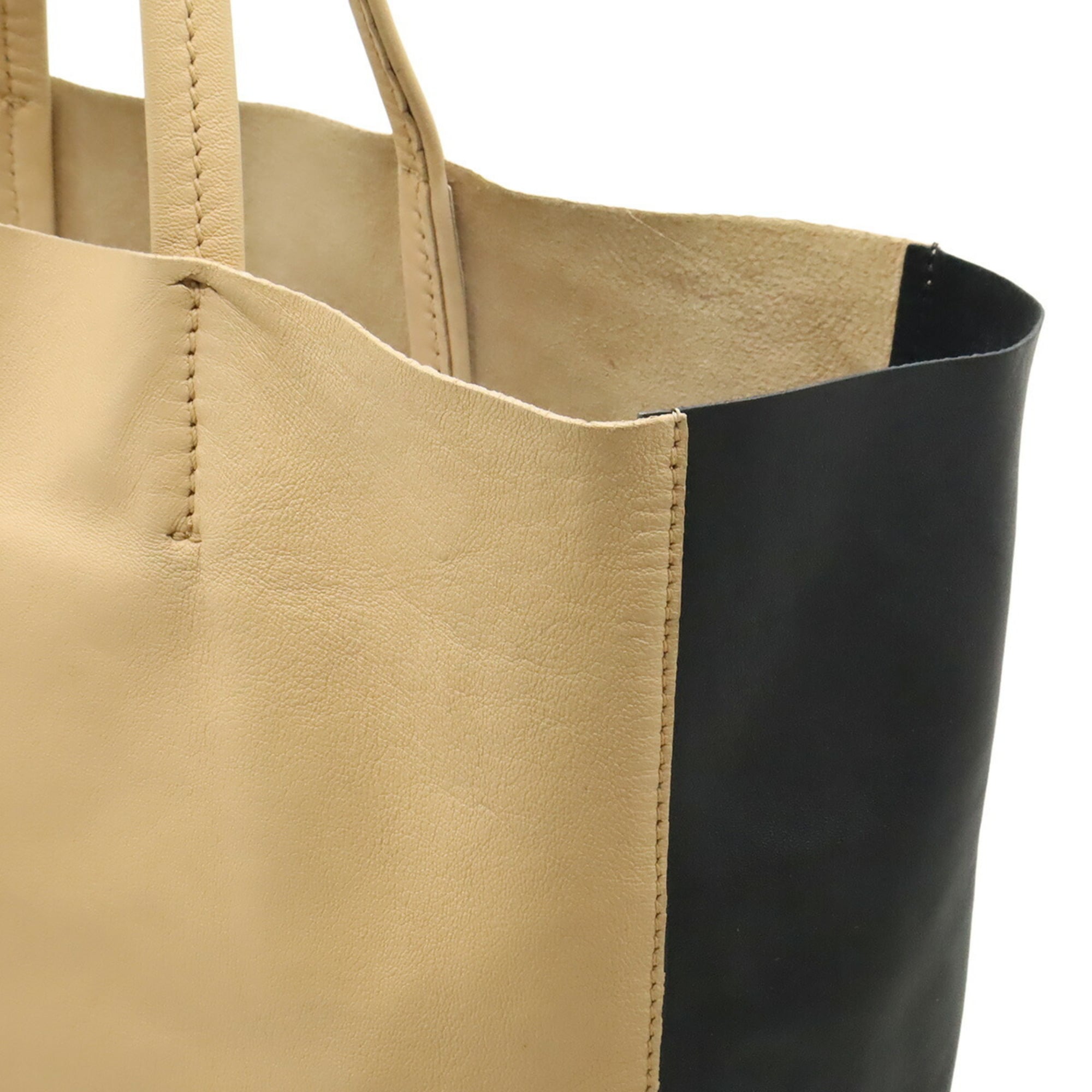 Celine Beige Black Leather Shoulder Bag Tote Bag (Pre-Owned)