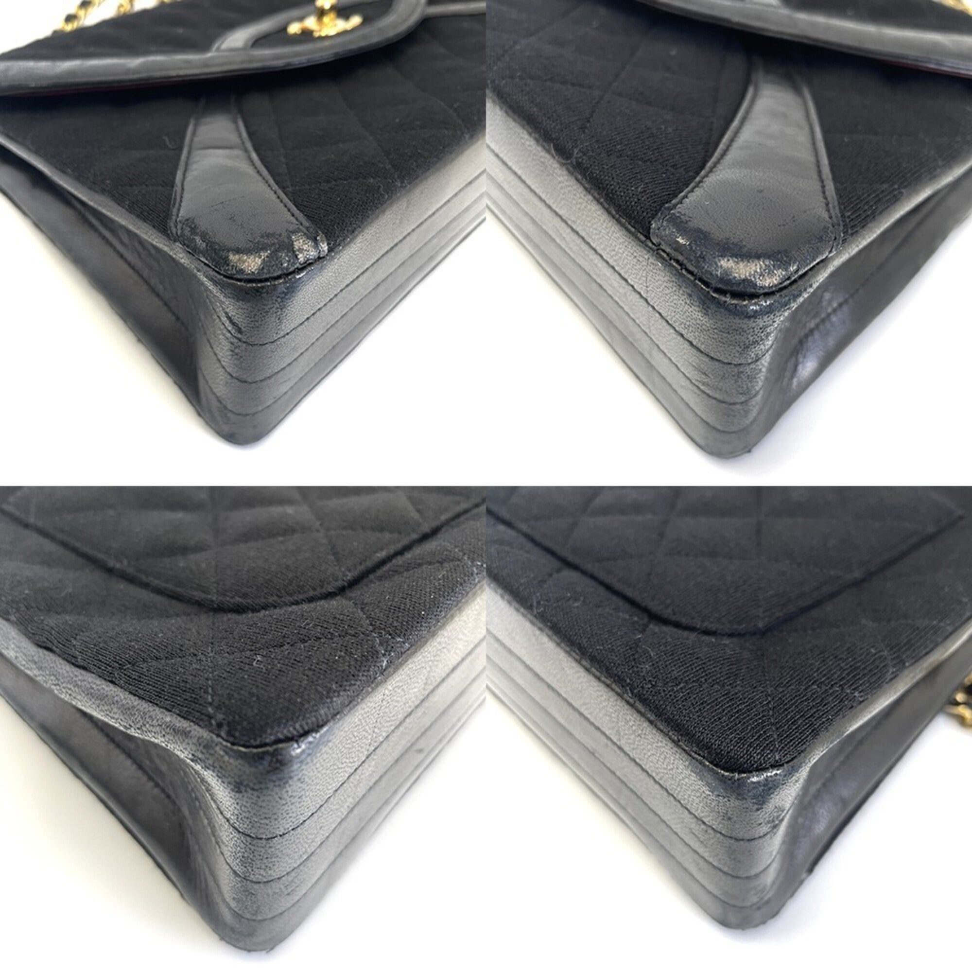 Chanel Matelasse Black Cotton Leather Shoulder Bag (Pre-Owned)