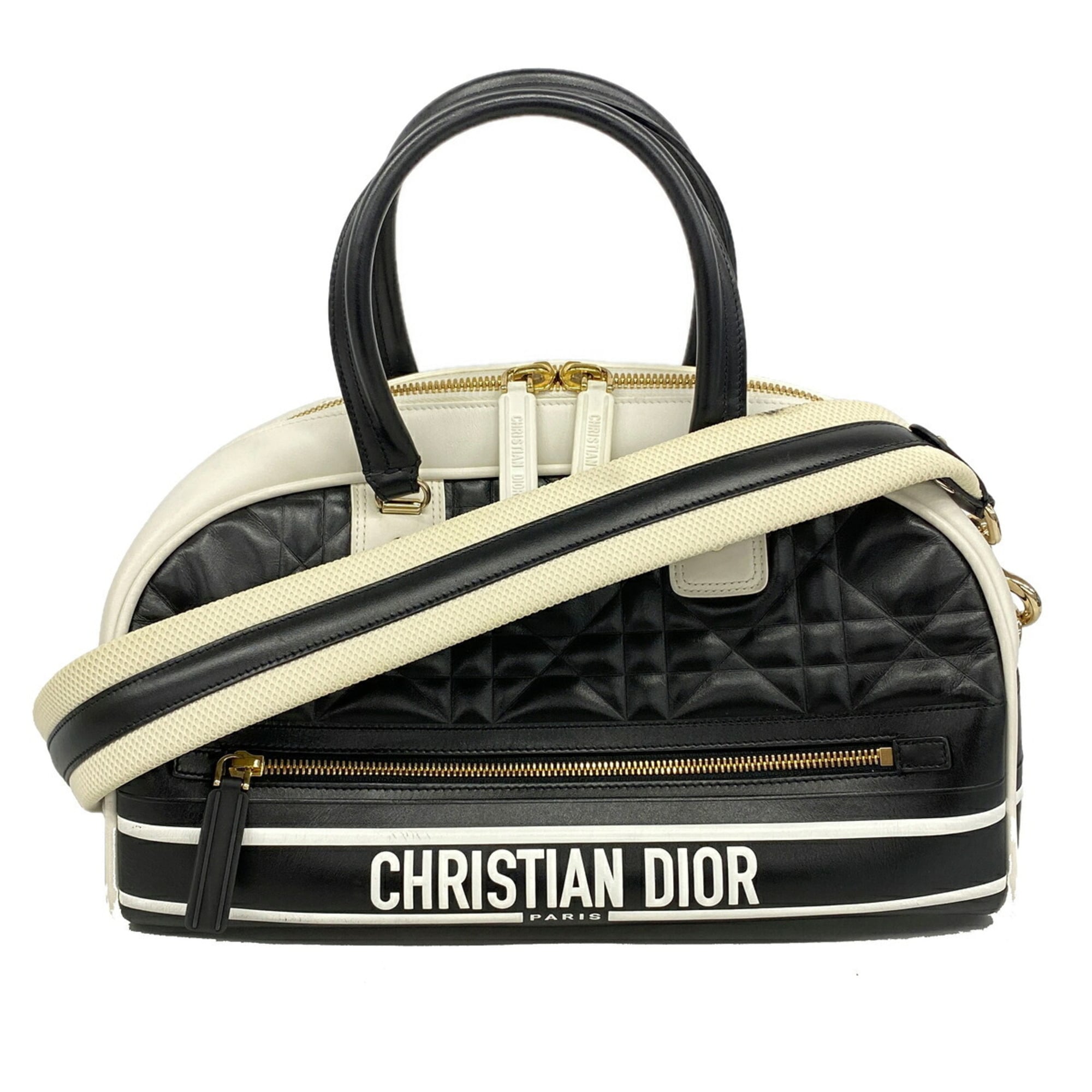 Christian Dior Black White Leather Handbag (Pre-Owned)