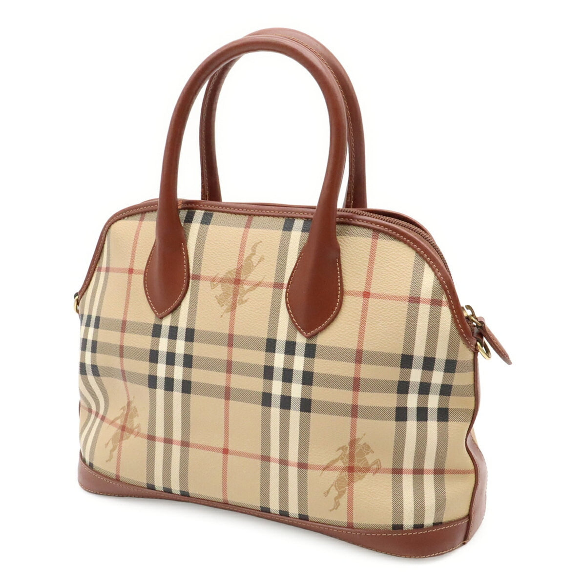 Burberry Beige Brown Black Leather Pvc Handbag (Pre-Owned)