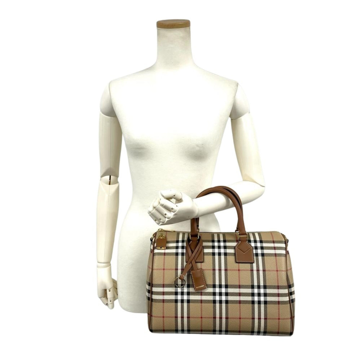 Burberry Beige Polyester Elastane Cotton Leather Boston Bag (Pre-Owned)